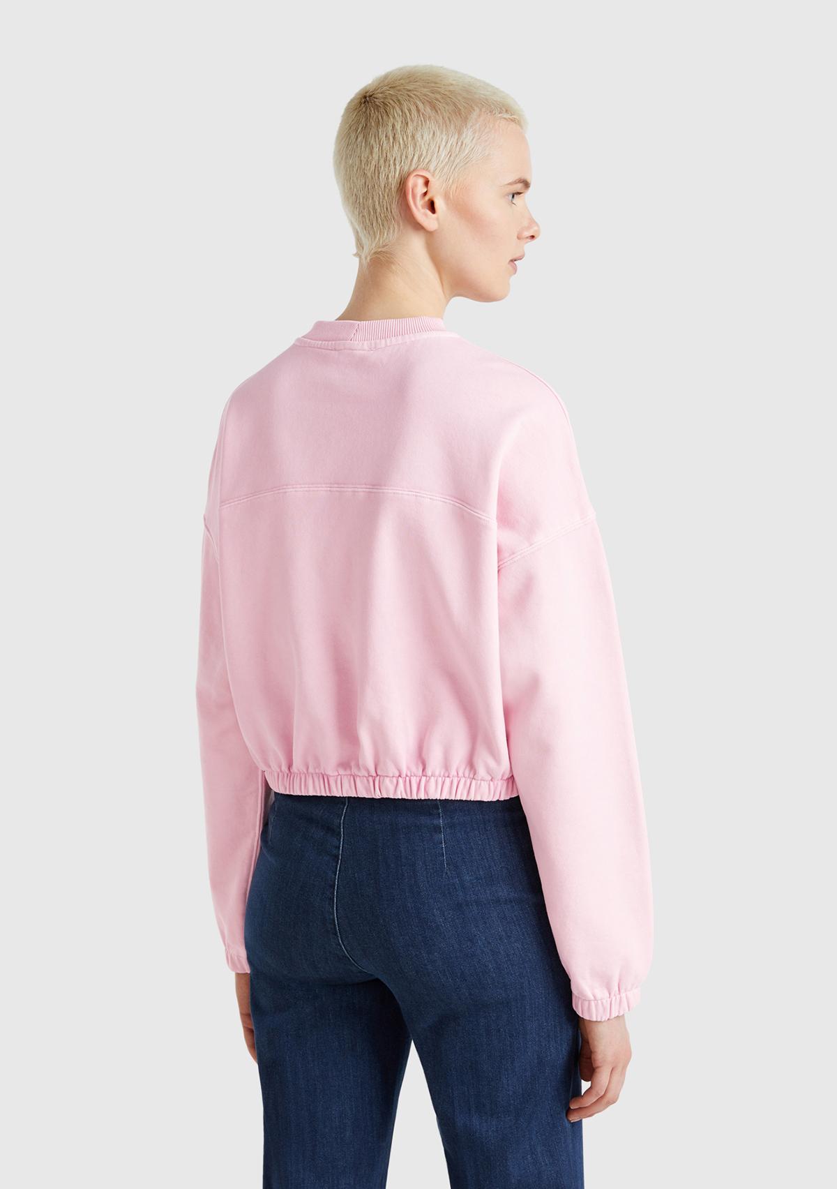 Kadın Pembe %100 Pamuk Logo Baskılı Düşük Omuzlu Relax Fit Sweatshirt