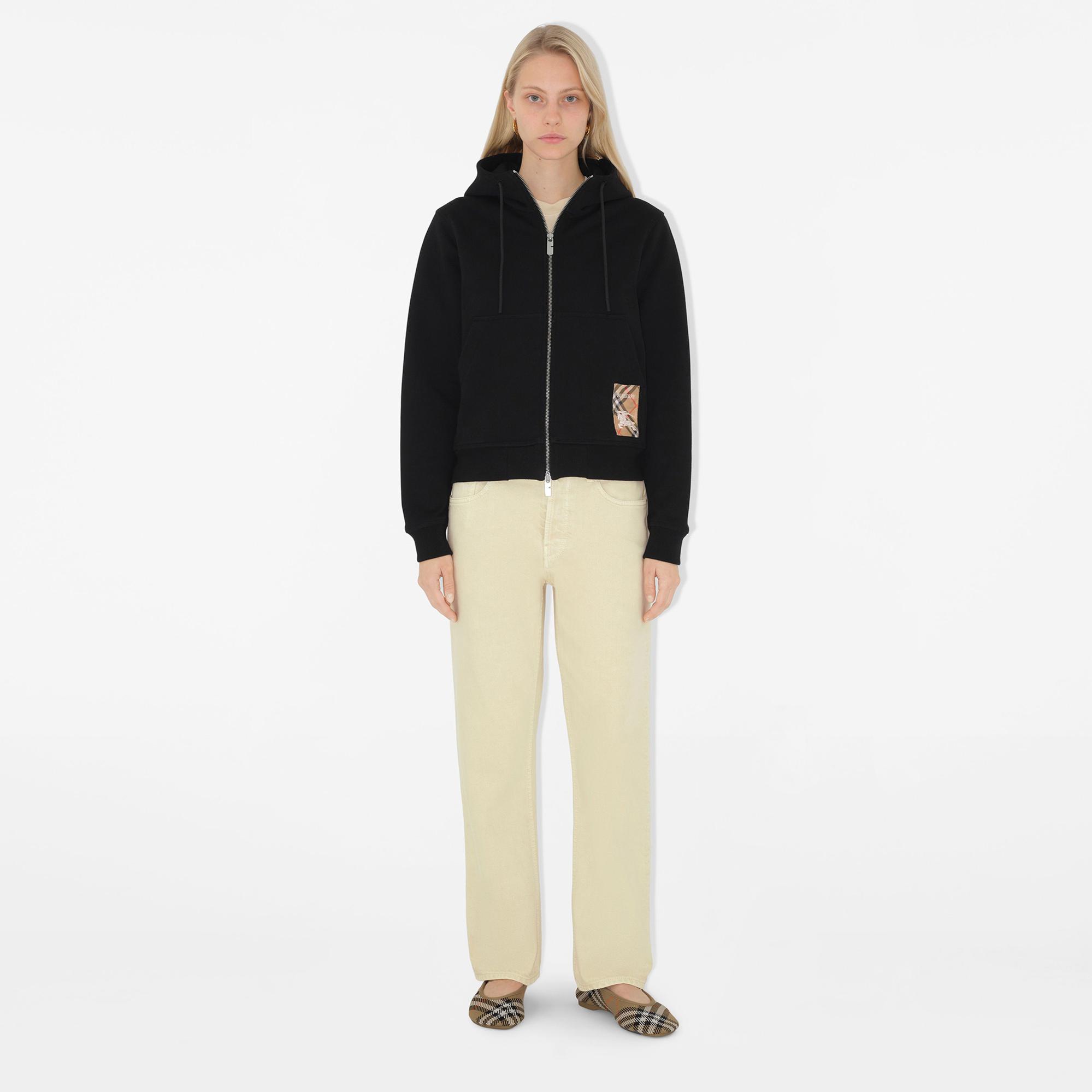 Burberry For Label Cotton Zip Kadın Siyah Hoodie