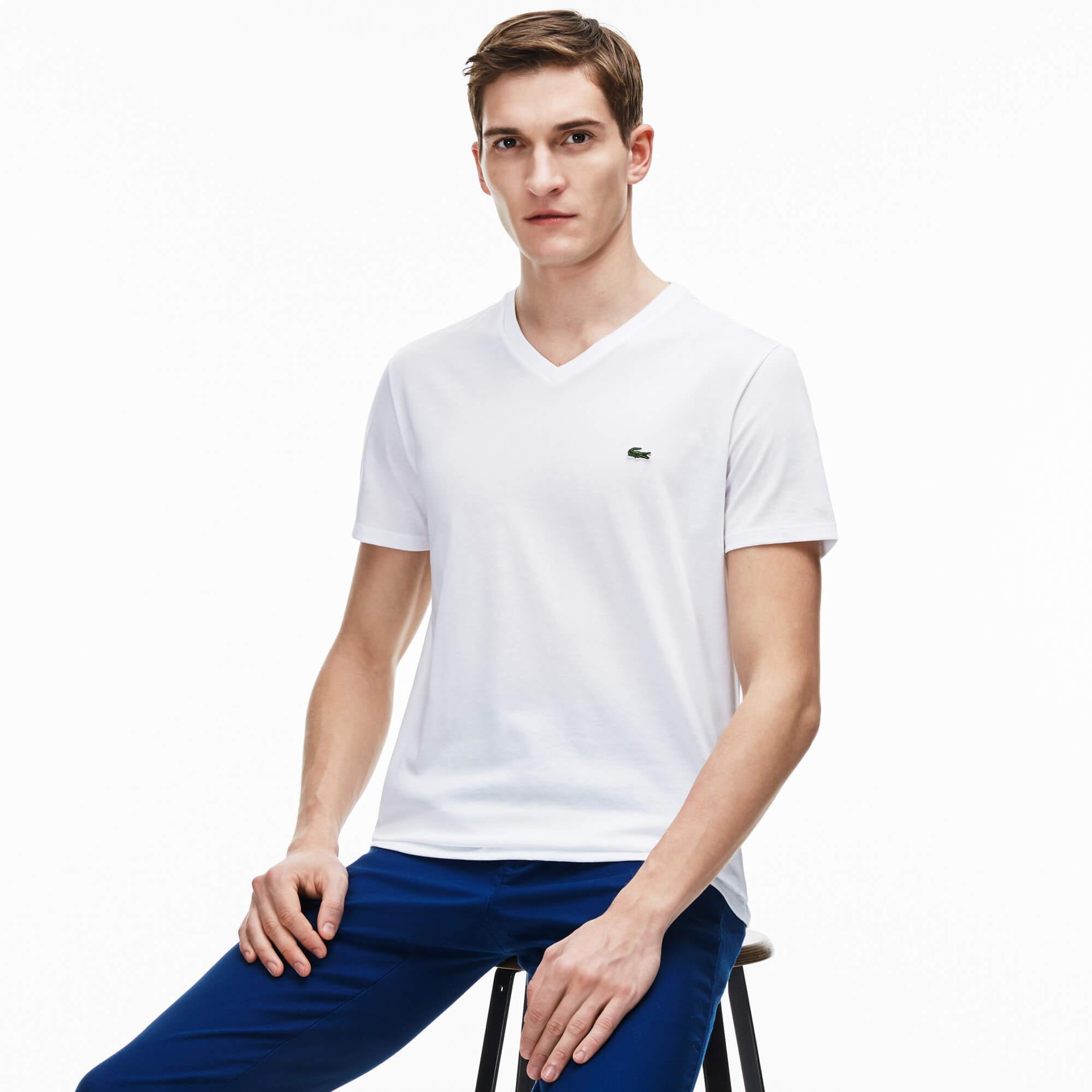 Erkek Regular Fit V Yaka Beyaz T-Shirt