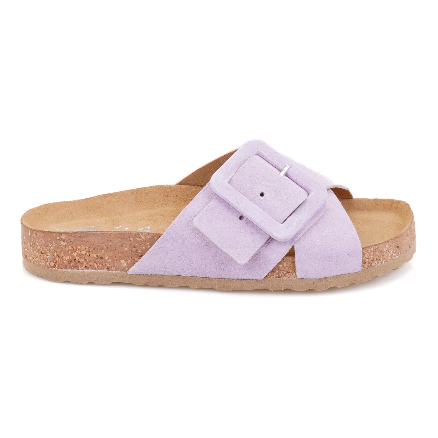 Kadın Mor Ayarlanabilir Süet Deri Terlik