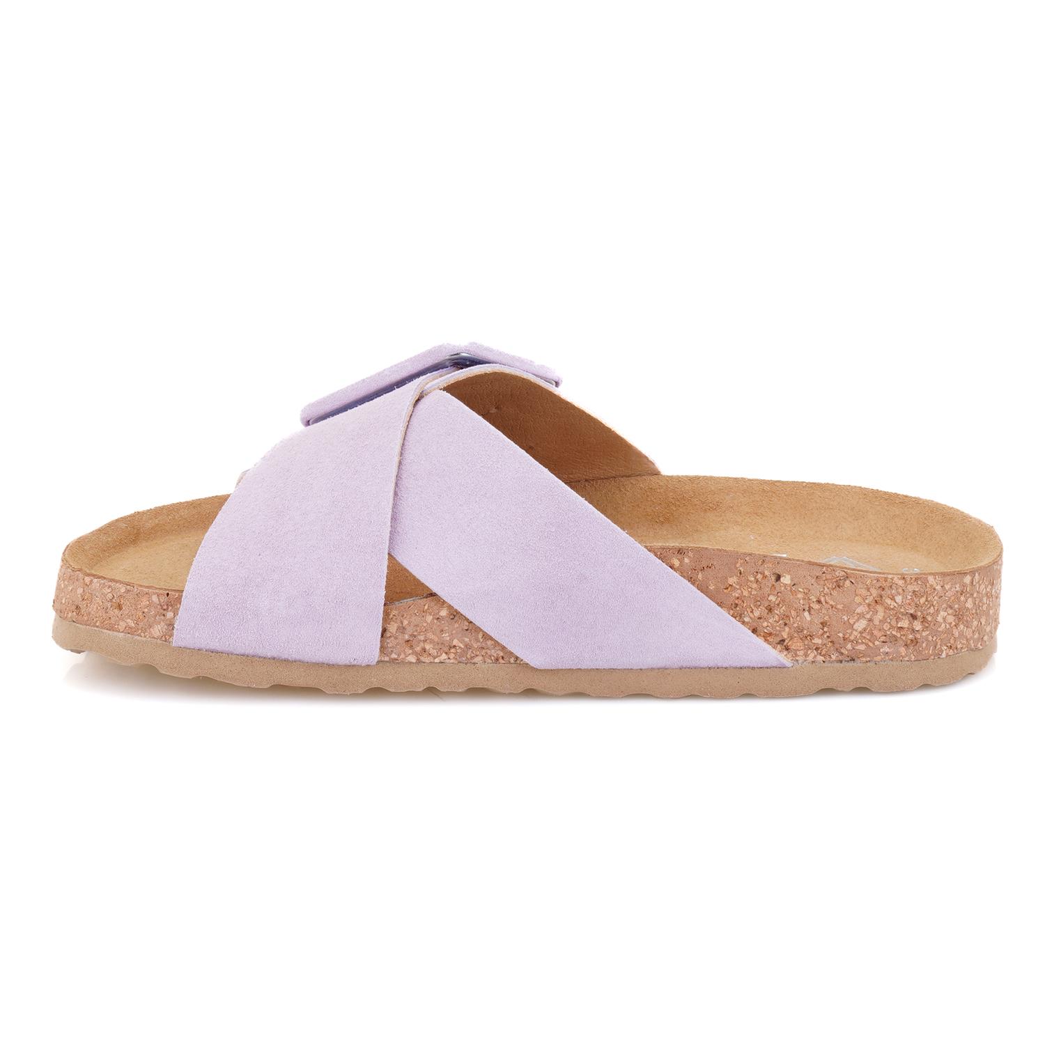 Kadın Mor Ayarlanabilir Süet Deri Terlik