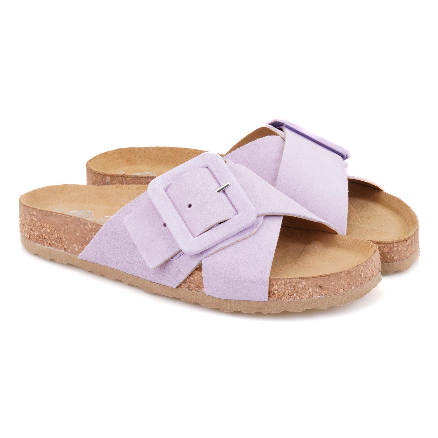 Kadın Mor Ayarlanabilir Süet Deri Terlik