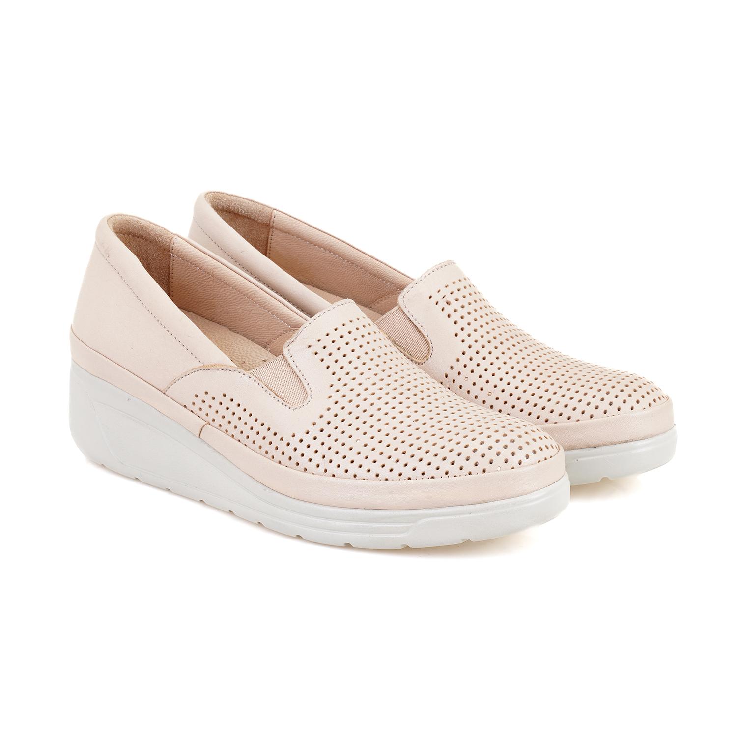 Kadın Bej Dolgu Topuklu Deri DesaComfort Günlük Ayakkabı