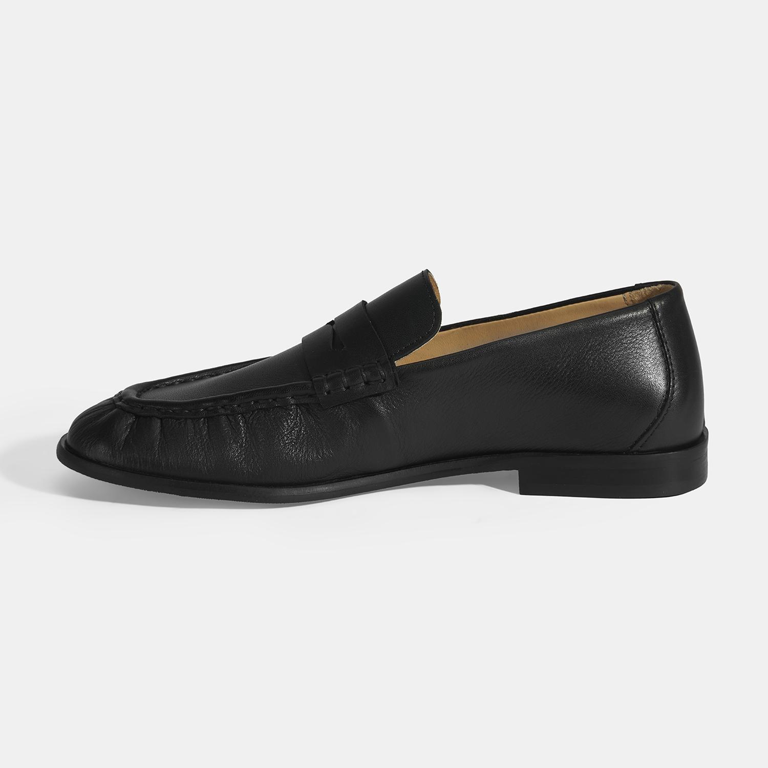 Kadın Siyah Slip-On Deri Loafer