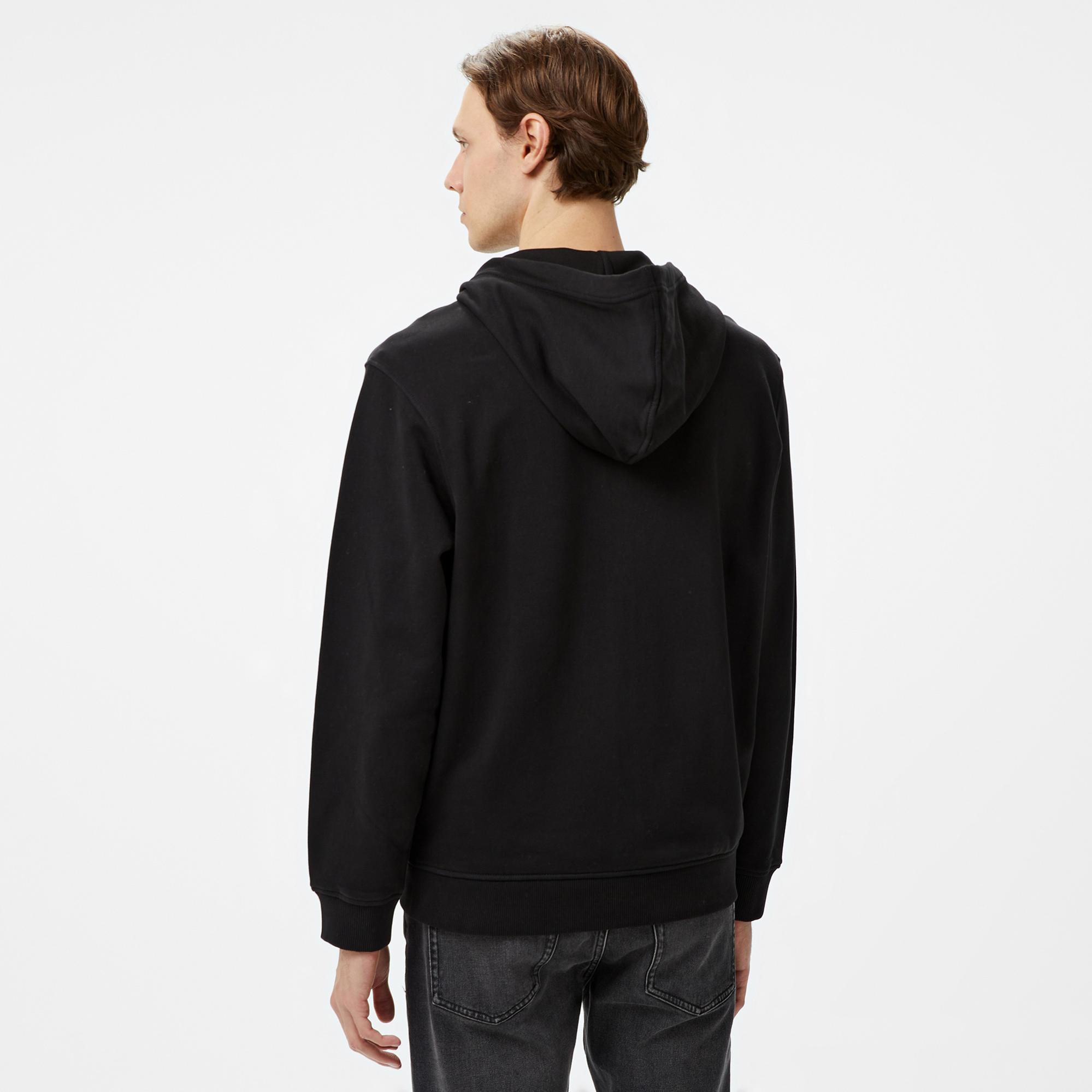 Calvin Klein Jeans Woven Label Zip Through Erkek Siyah Hoodie