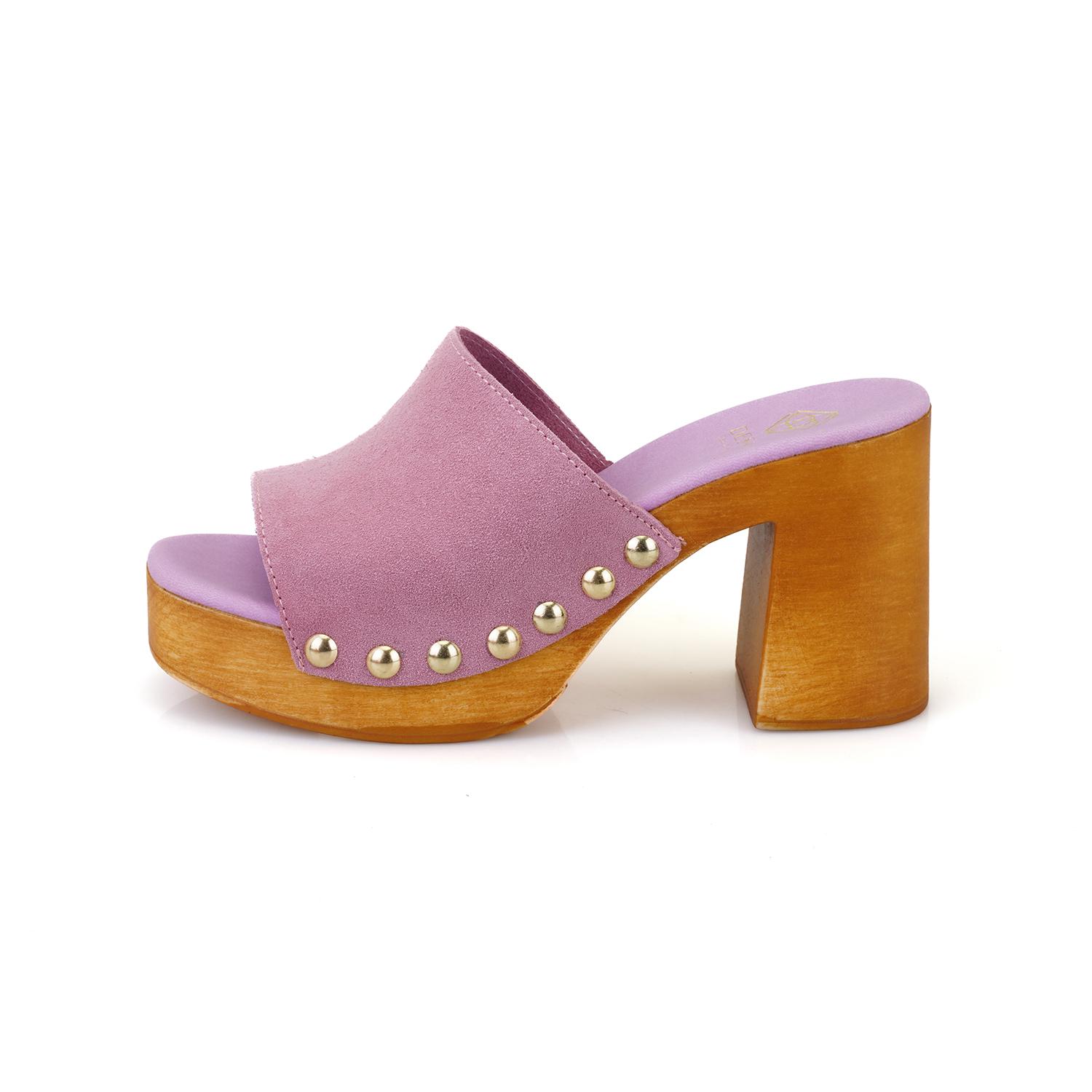 Kadın Pembe Topuklu Süet Deri Terlik