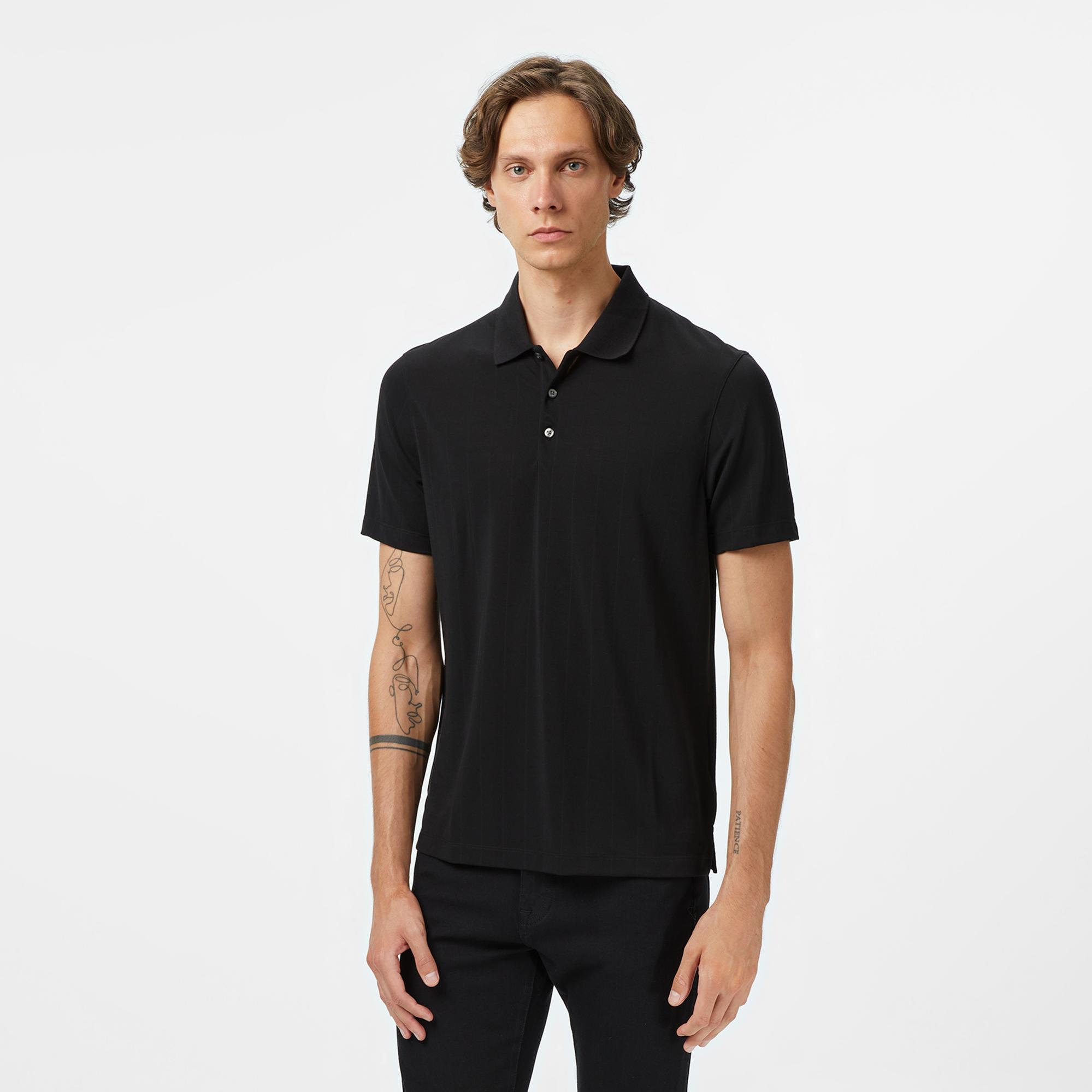 Calvin Klein Stripe Jacquard Erkek Siyah Polo