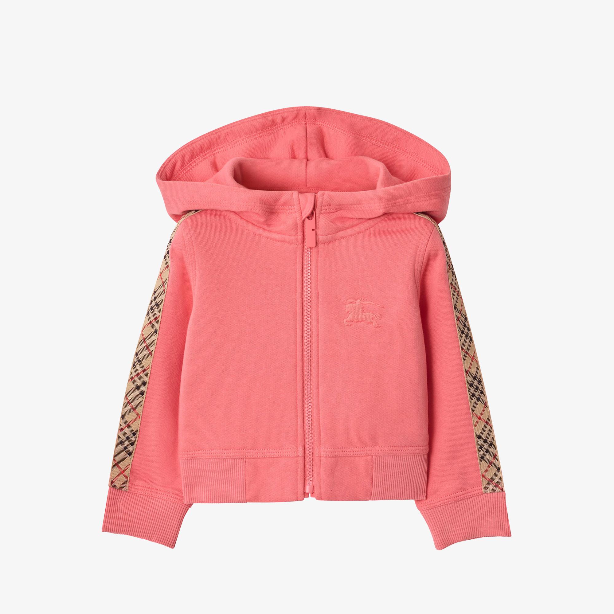 Burberry Check Trim Cotton Zip Çocuk Pembe Hoodie