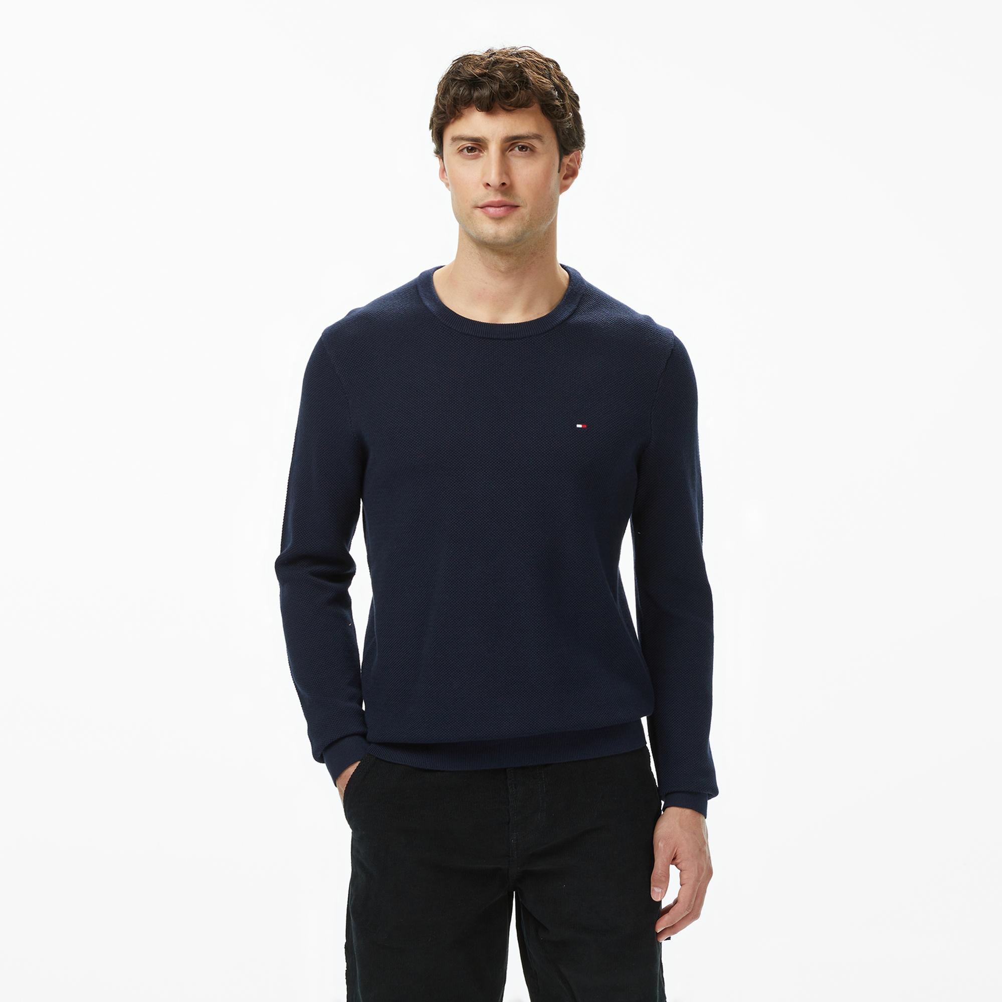 Tommy Hilfiger Essential Structure Yuvarlak Yaka Erkek Lacivert Kazak