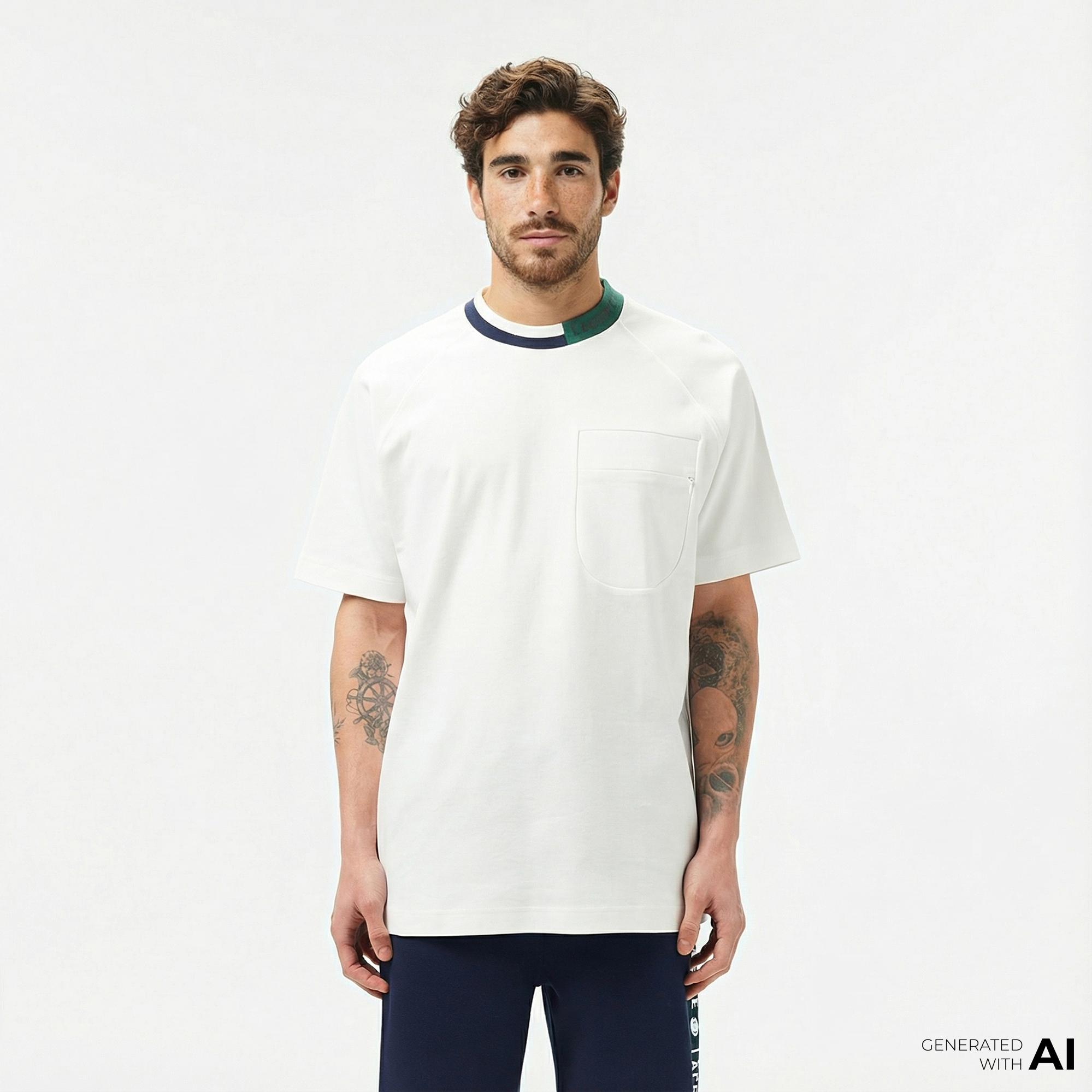 Lacoste Erkek Bisiklet Yaka Beyaz Cepli T-Shirt