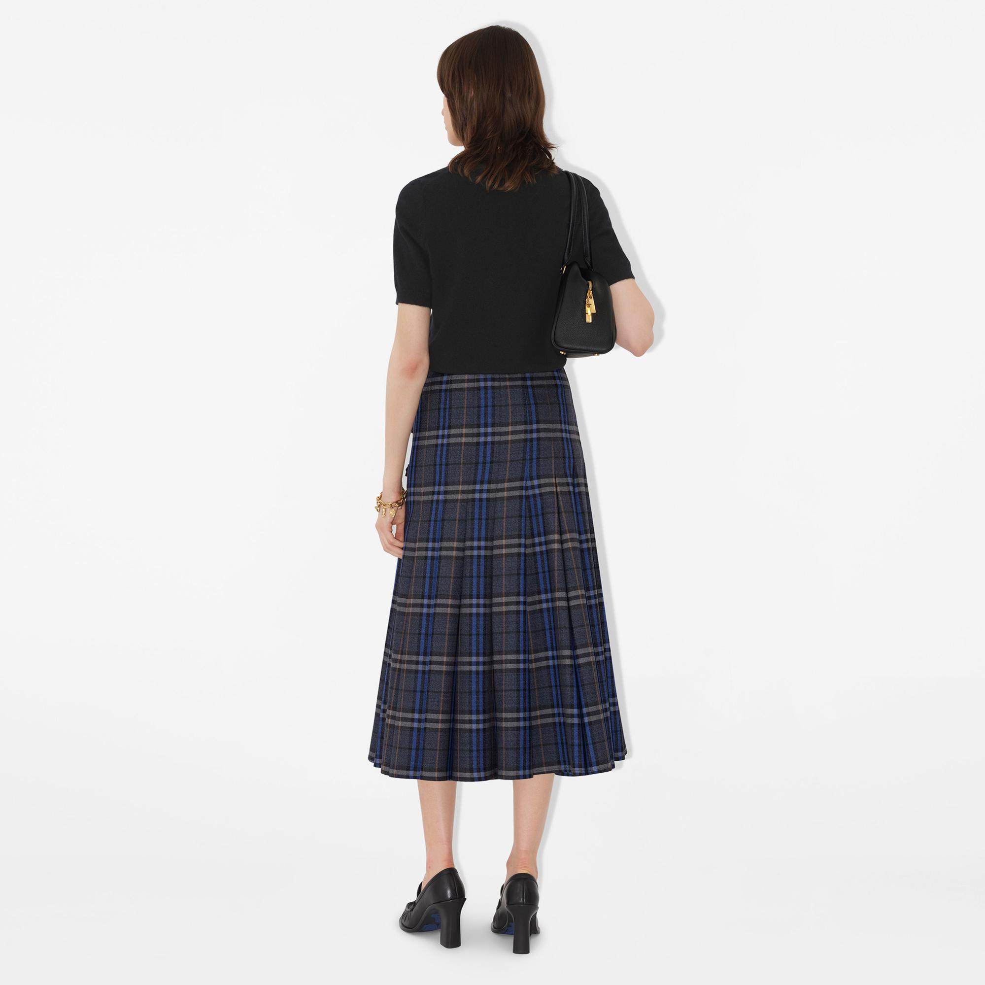 Burberry Check Wool Midi Kilt Kadın Gri Etek