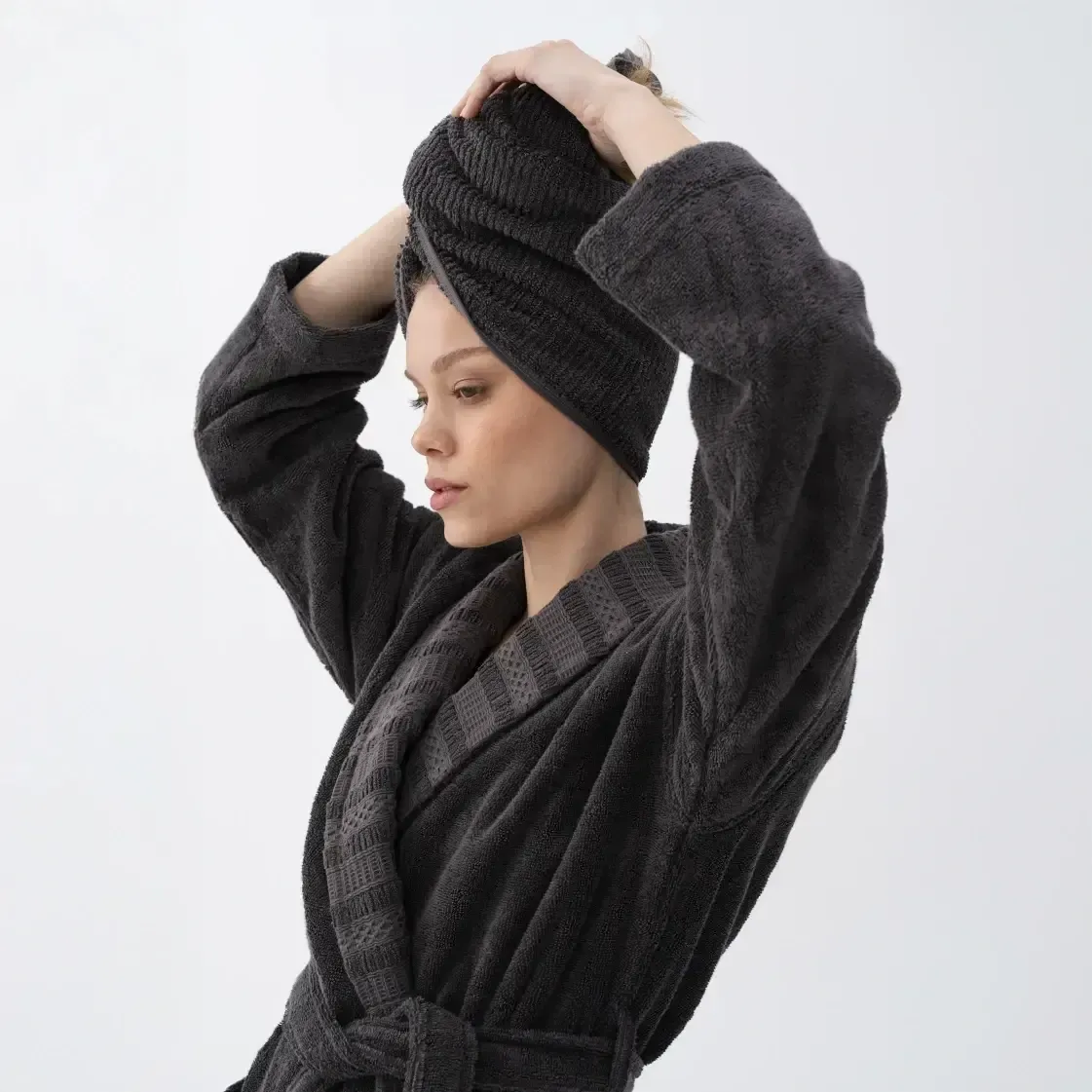 Qua Home Mauve Pima Pamuk Kadın Bornoz Antrasit