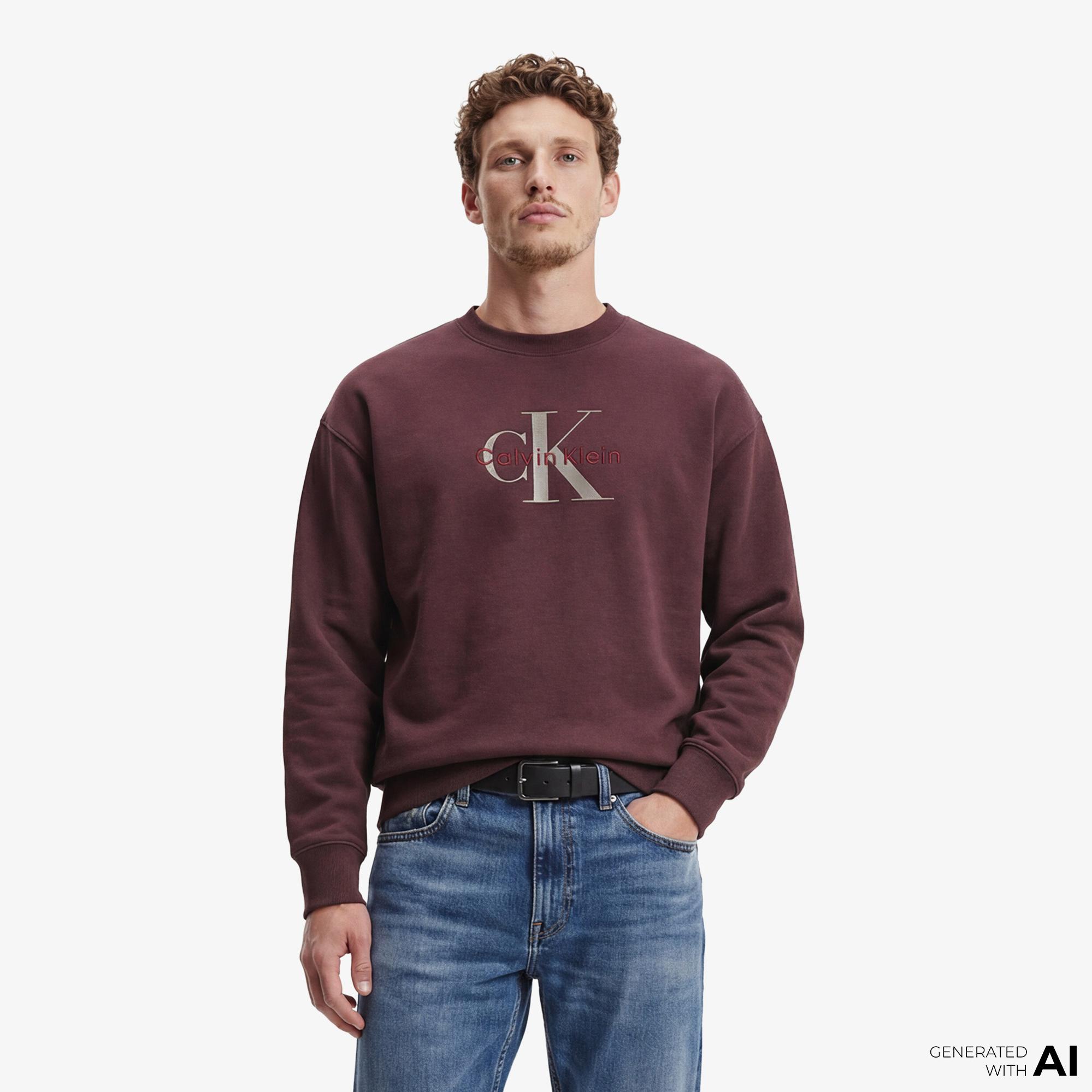 Calvin Klein Premium Terry Monologo Erkek Kahverengi Sweatshirt