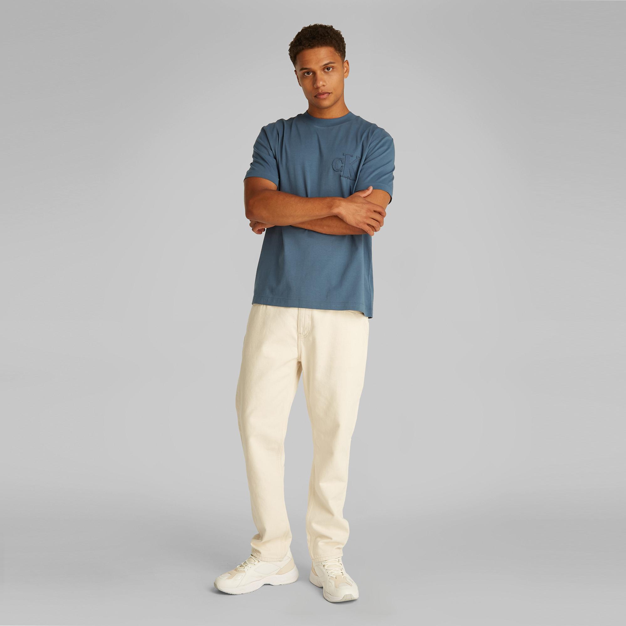 Calvin Klein Applique Erkek Mavi T-Shirt