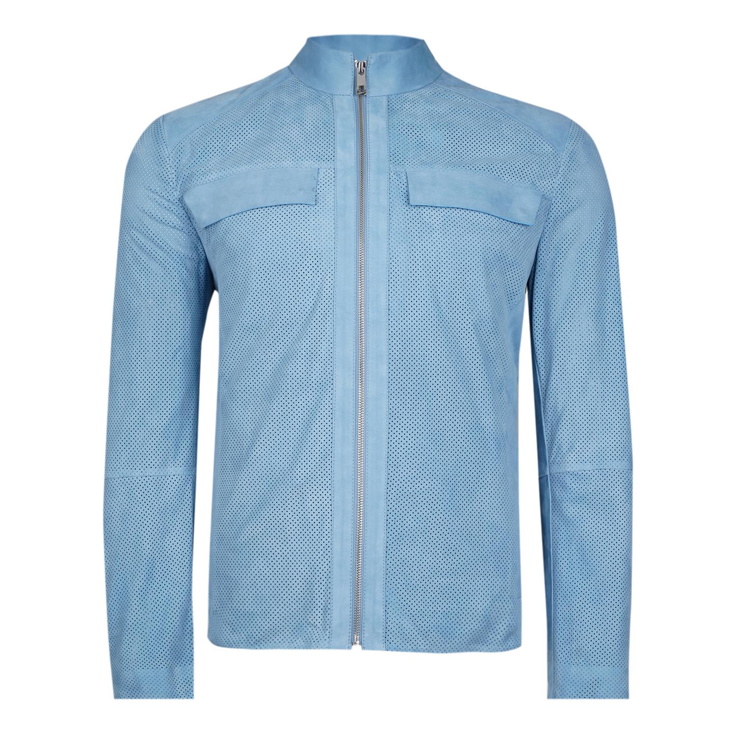 Zelmira Mavi Erkek Perfore Süet Deri Ceket