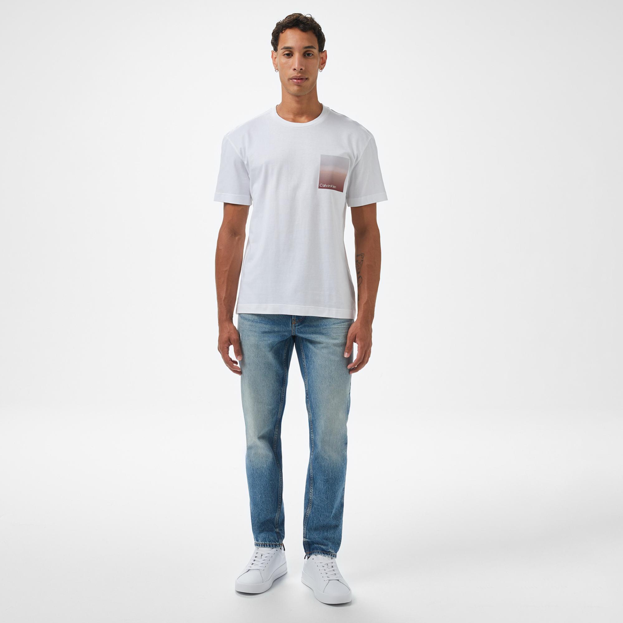 Calvin Klein Ombre Bonded Box Logo Erkek Beyaz T-Shirt