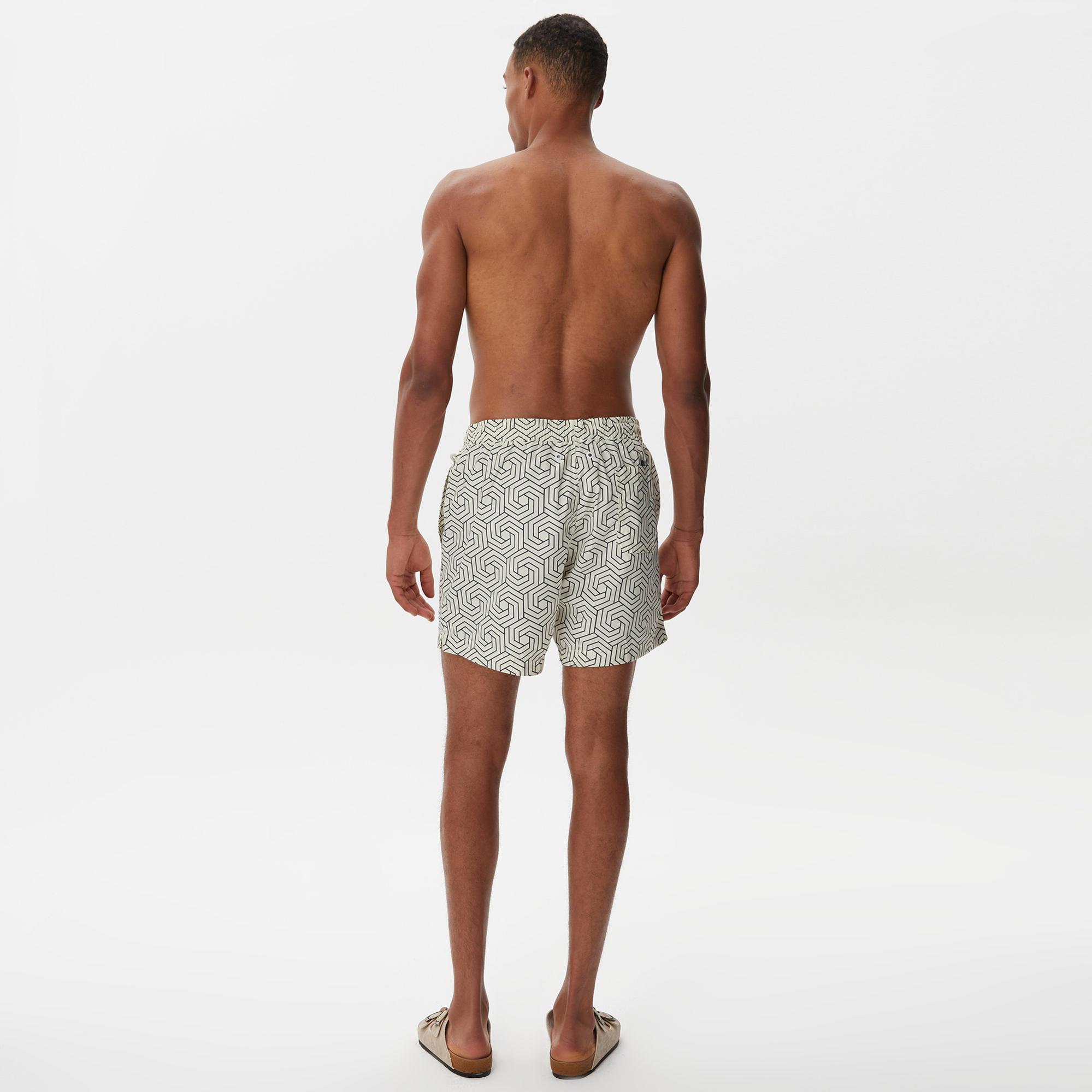 Nautica Erkek Krem Rengi Baskılı Deniz Şortu