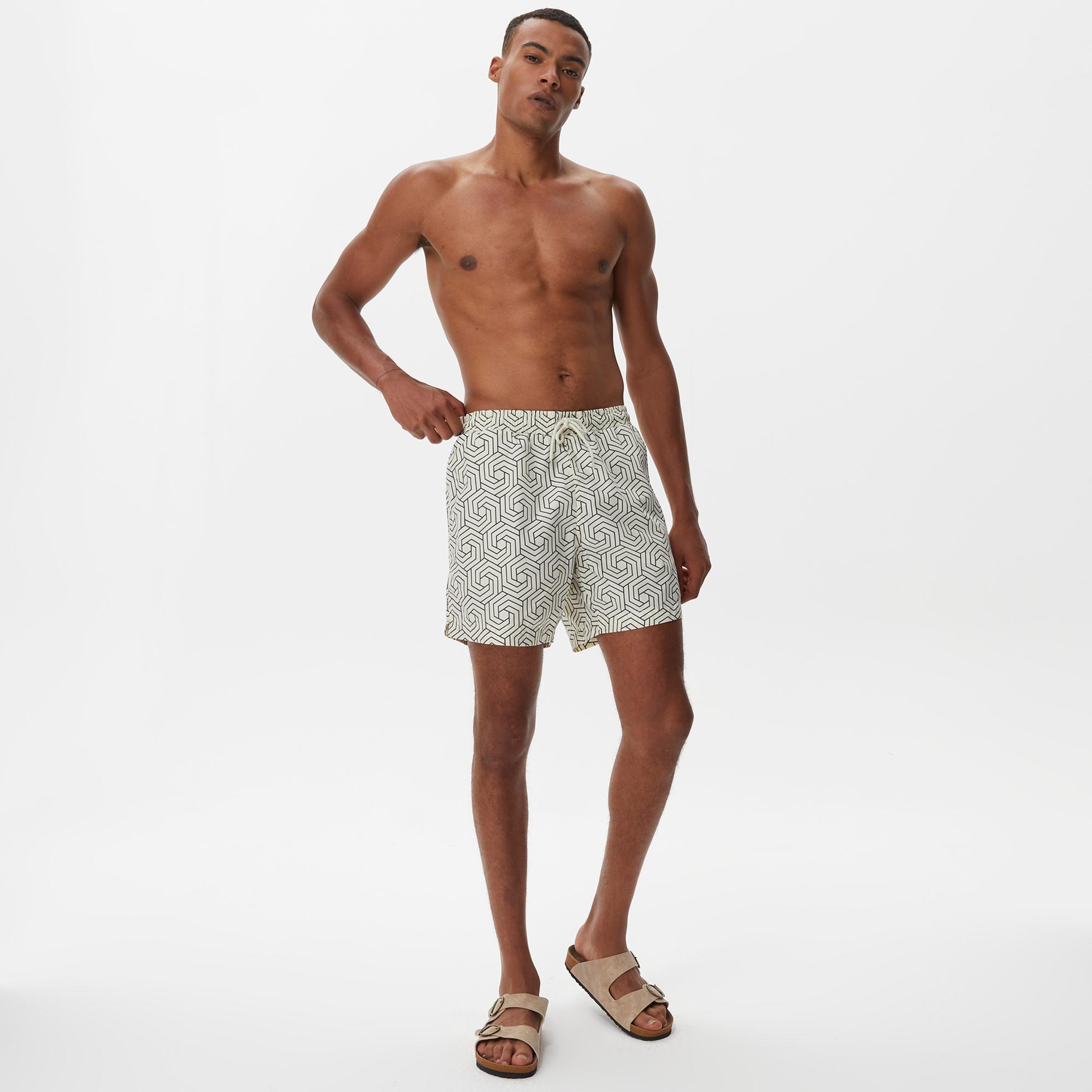 Nautica Erkek Krem Rengi Baskılı Deniz Şortu