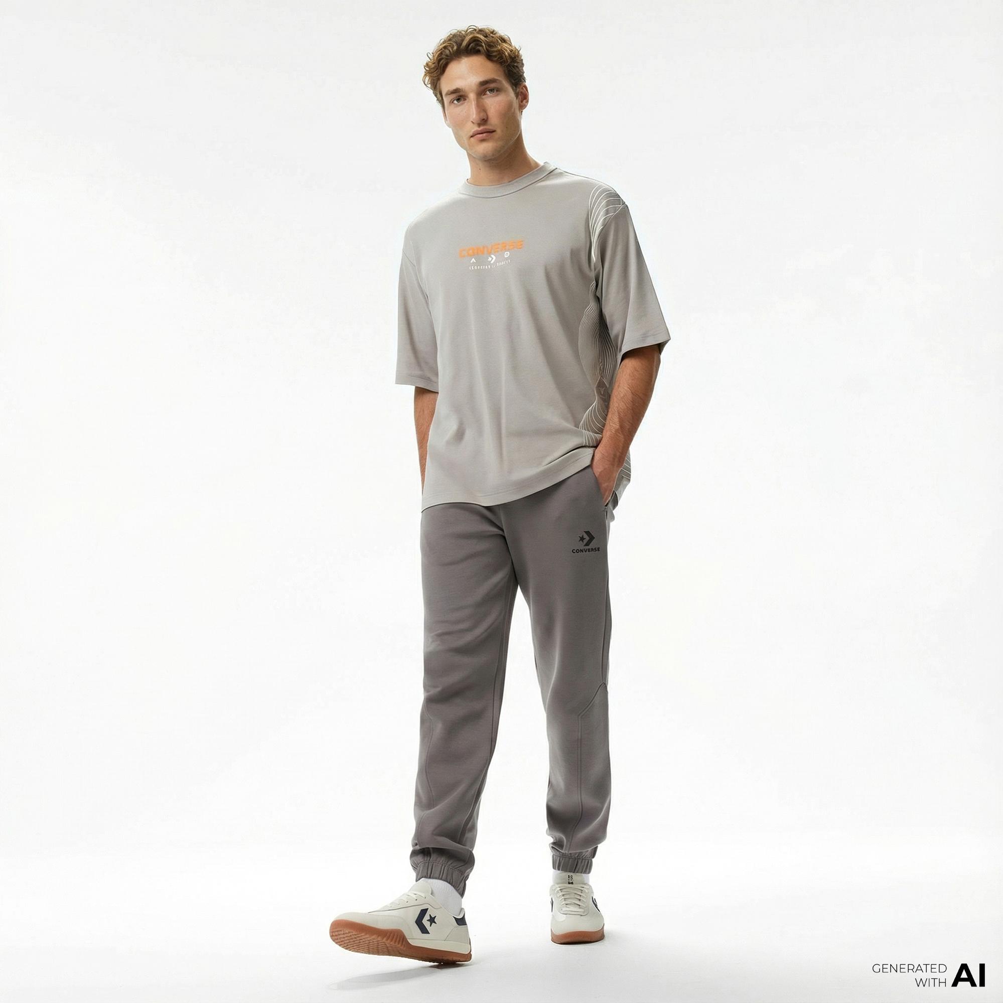 Converse Star Chevron Baskılı Erkek Oversize Fit Gri Eşofman Altı