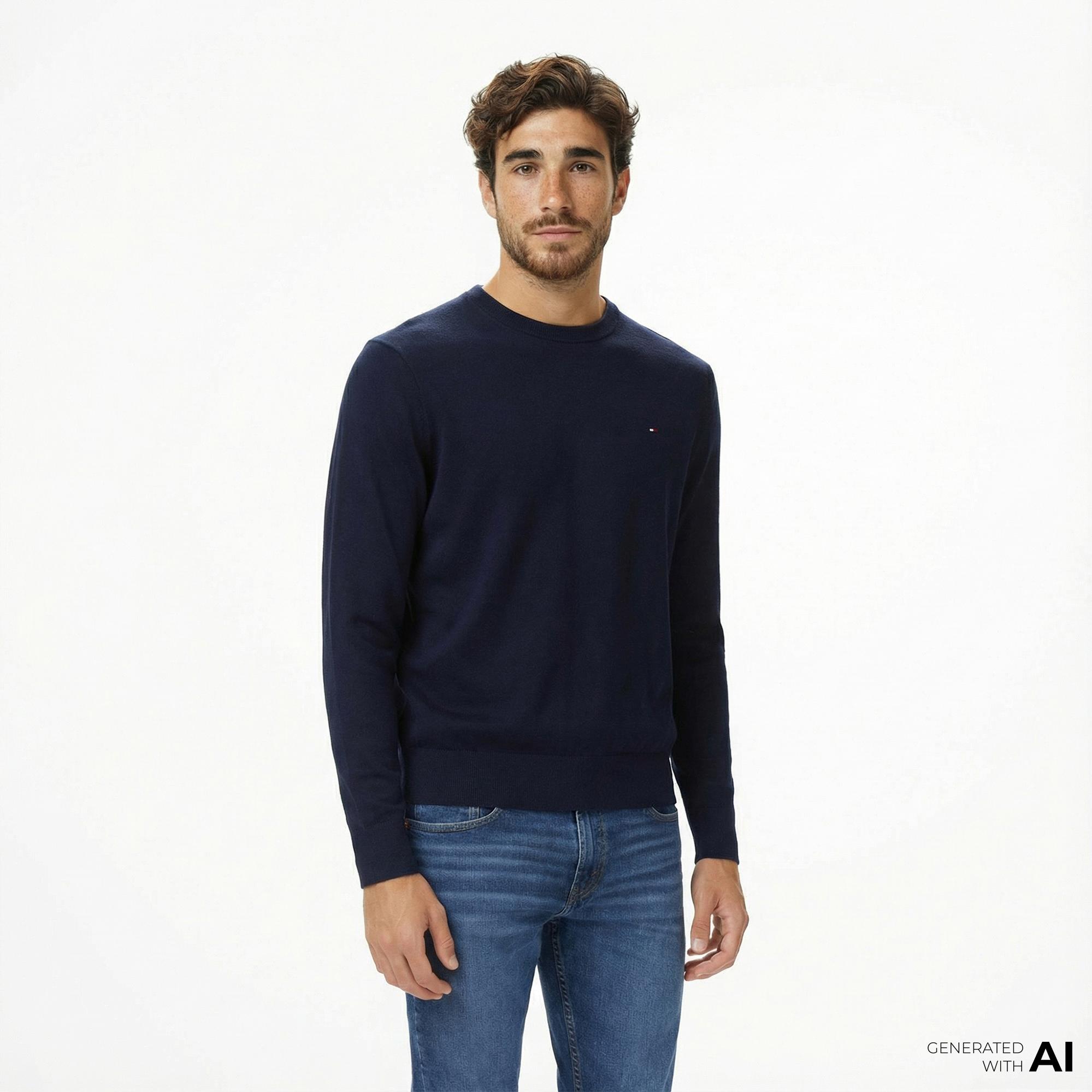 Tommy Hilfiger Pima Mainline Cashmere Erkek Lacivert Kazak