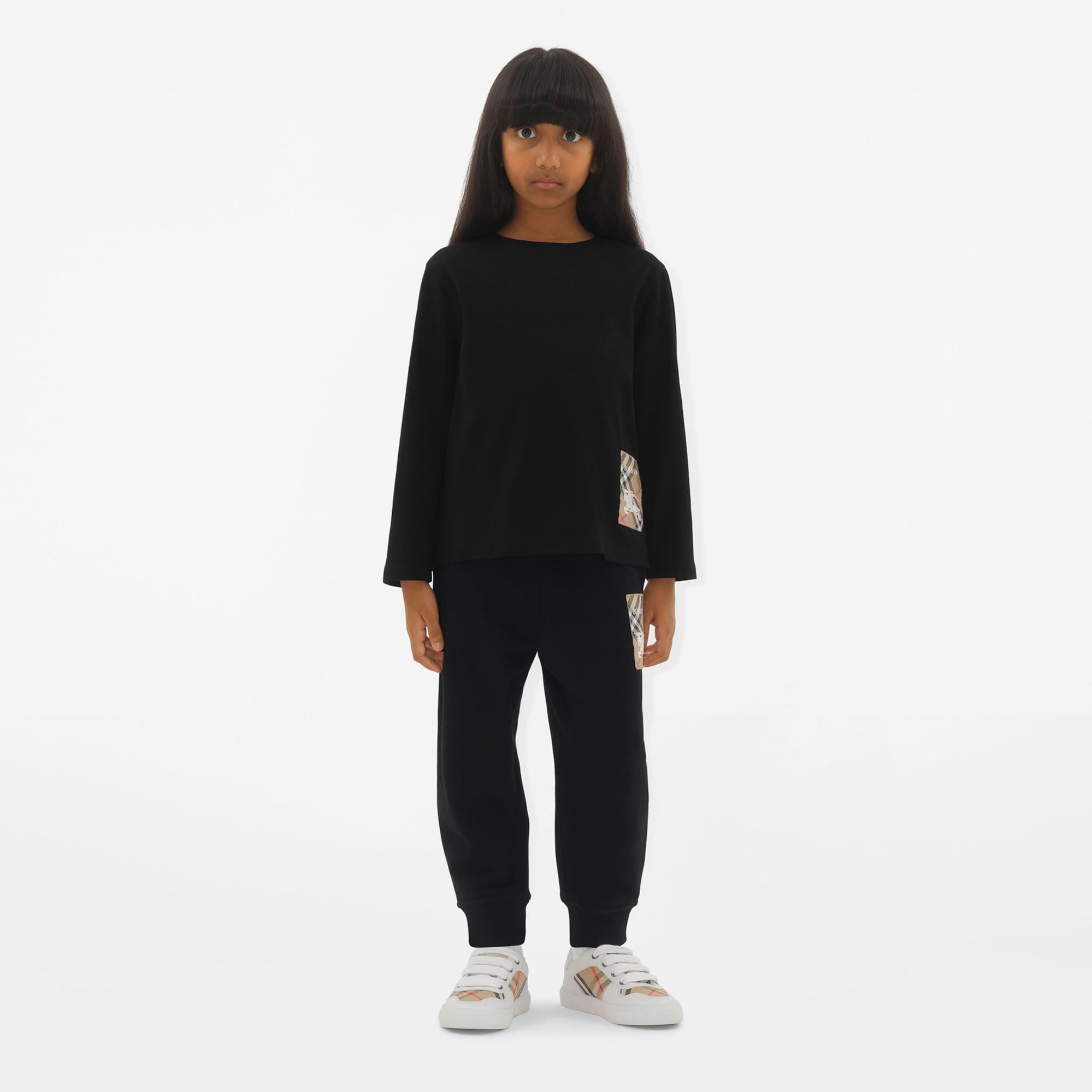 Burberry Kooper Label Cotton Top Çocuk Siyah T-Shirt