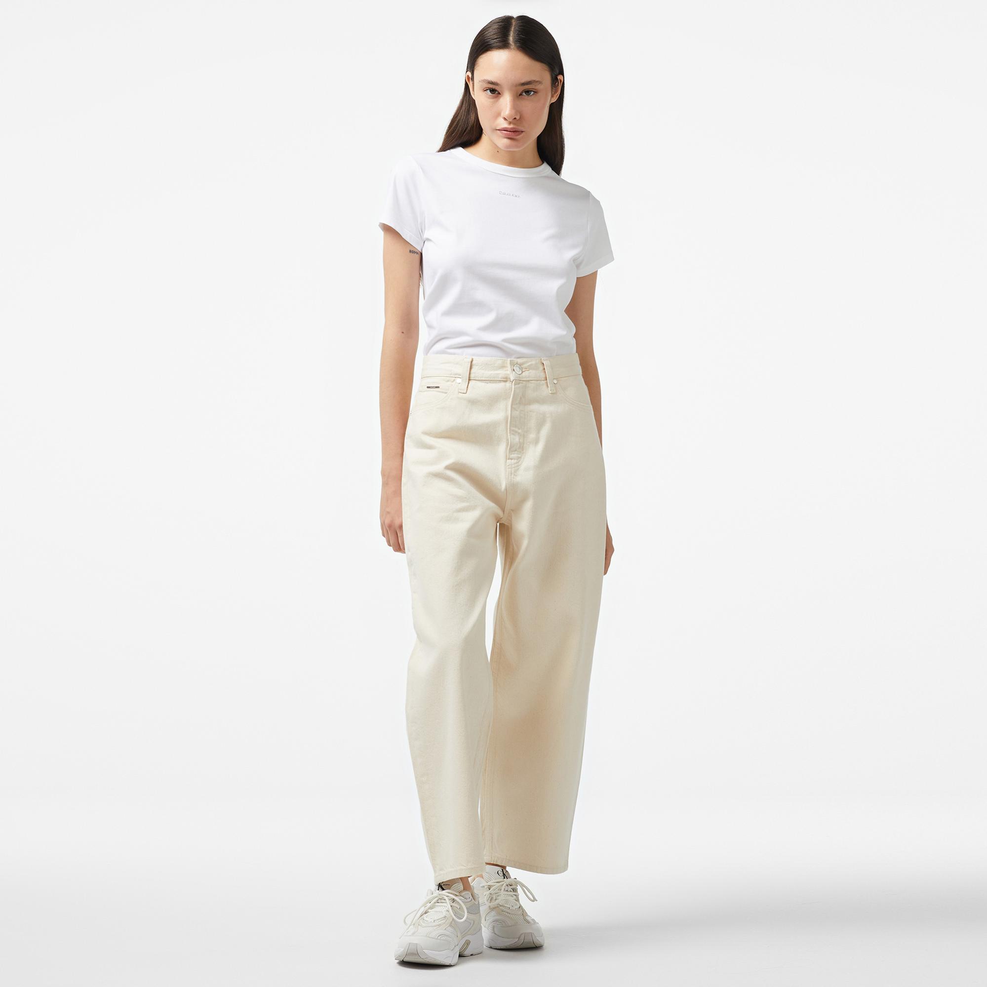 Calvin Klein Nano Logo Slım Kadın Beyaz T-Shirt