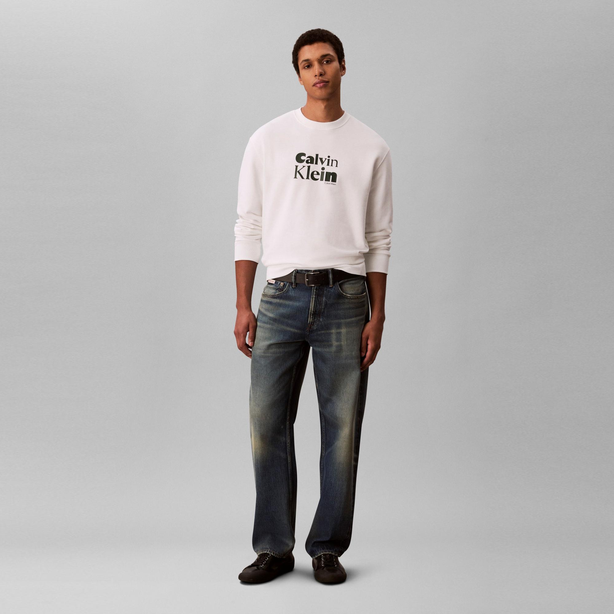 Calvin Klein Terry Bold Graph Erkek Beyaz Sweatshirt