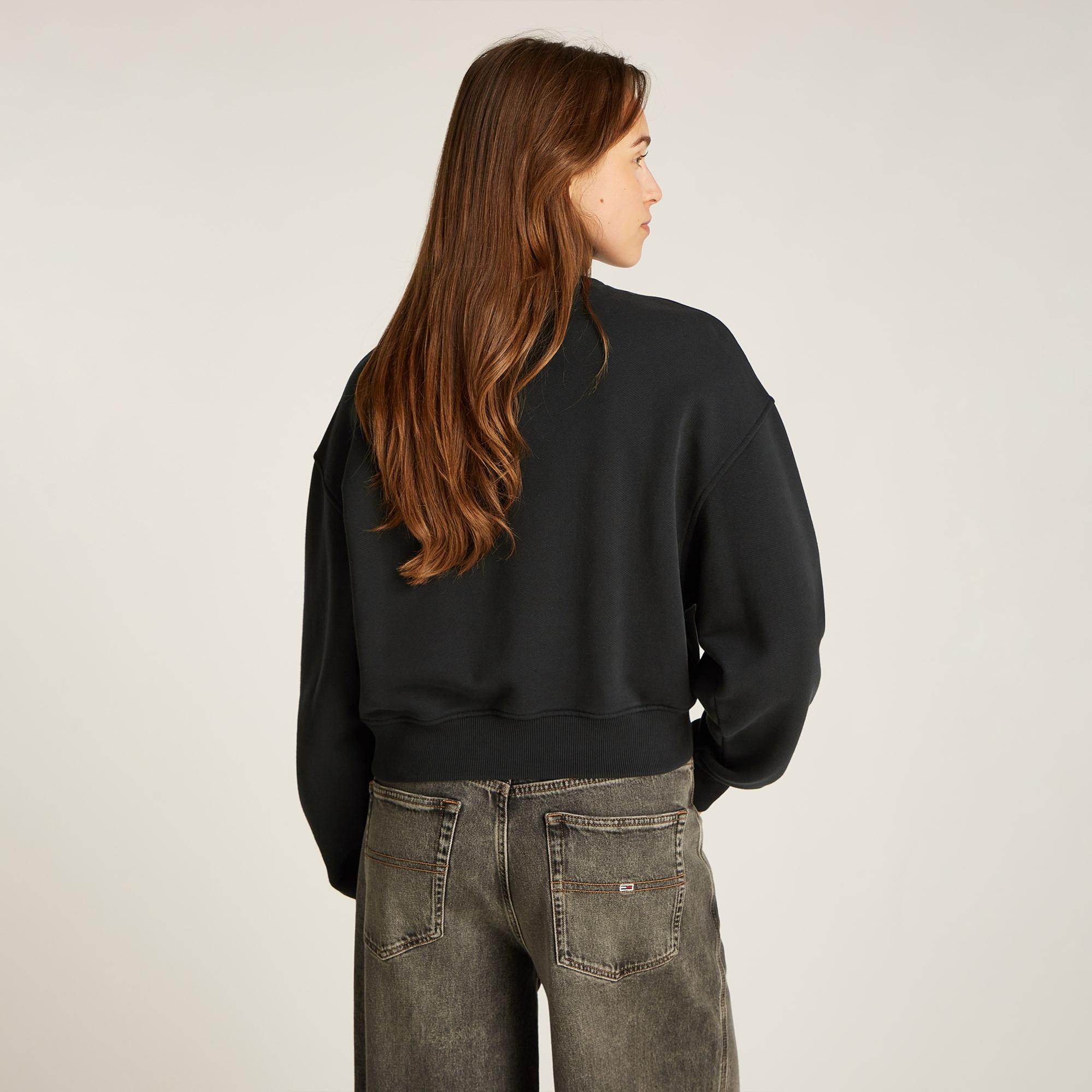 Tommy Jeans Badge 1/4 Zip Kadın Siyah Sweatshirt