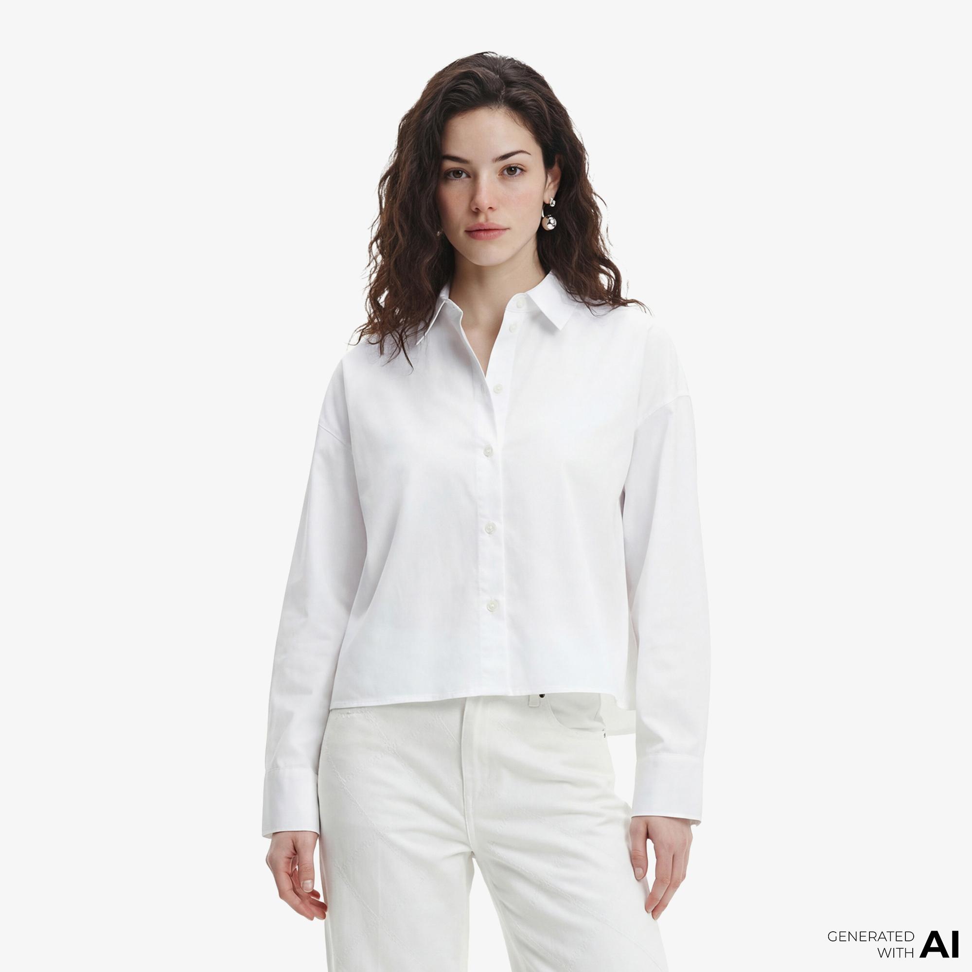 Calvin Klein Solid Boxy Cropped Kadın Beyaz Gömlek