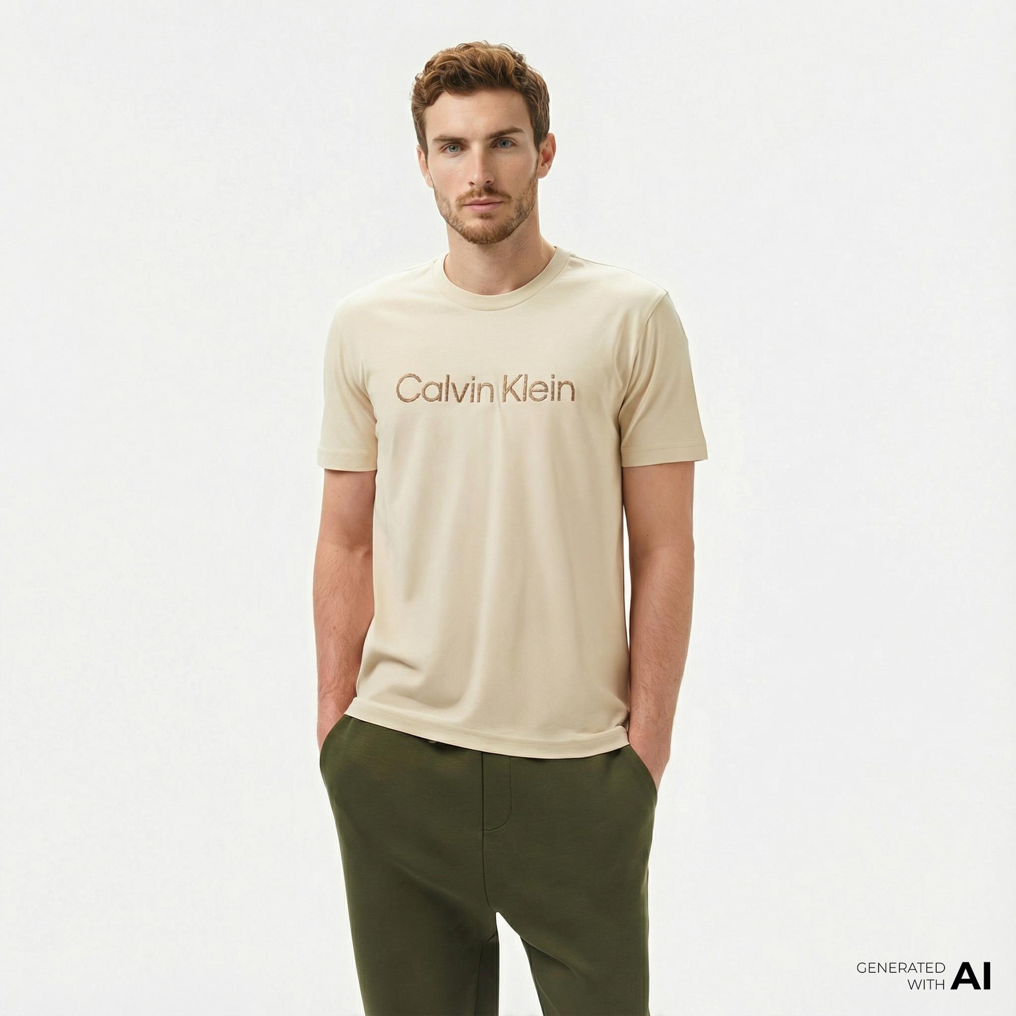 Calvin Klein Erkek Bej T-Shirt