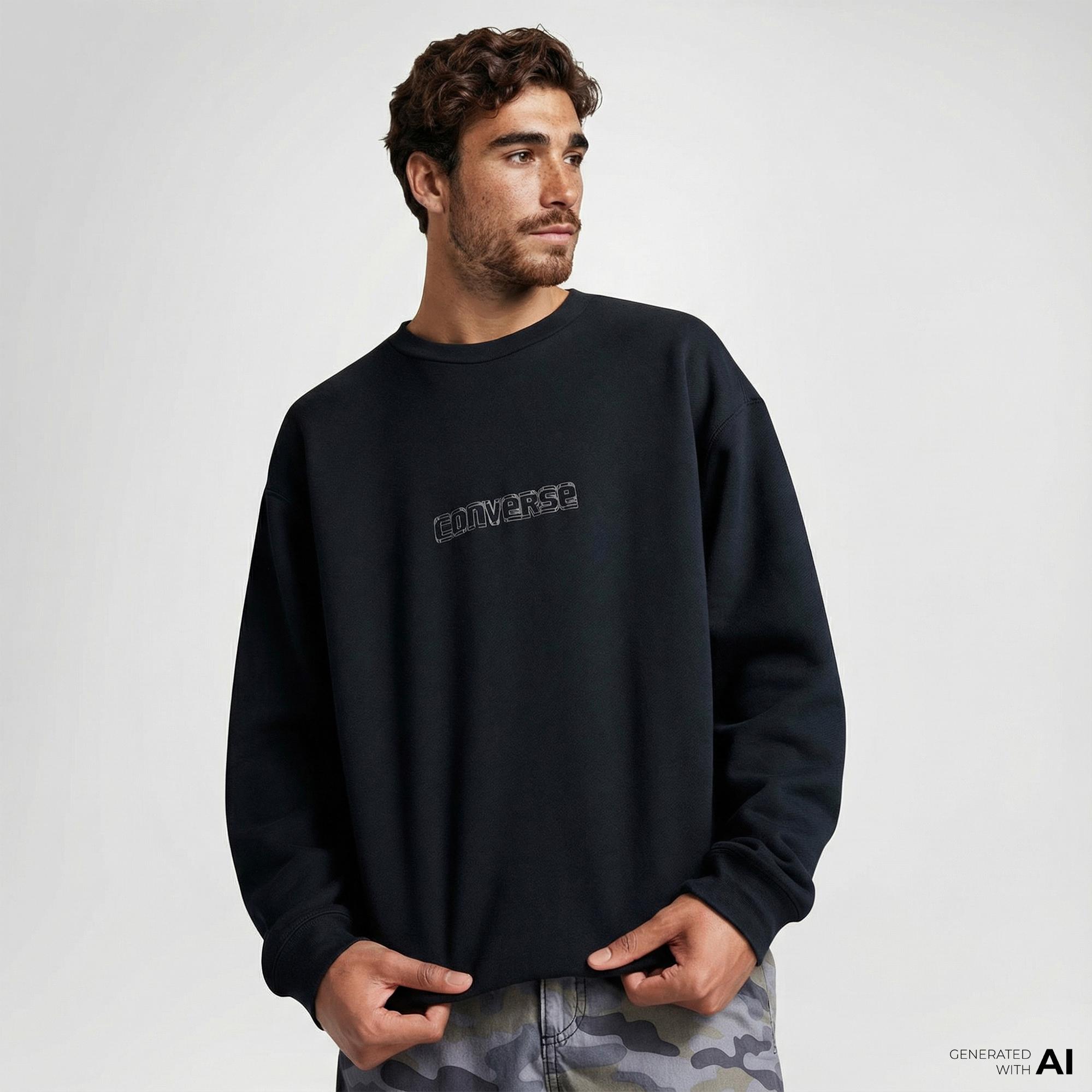 Converse Erkek Loose Fit Baskılı Siyah Sweatshirt
