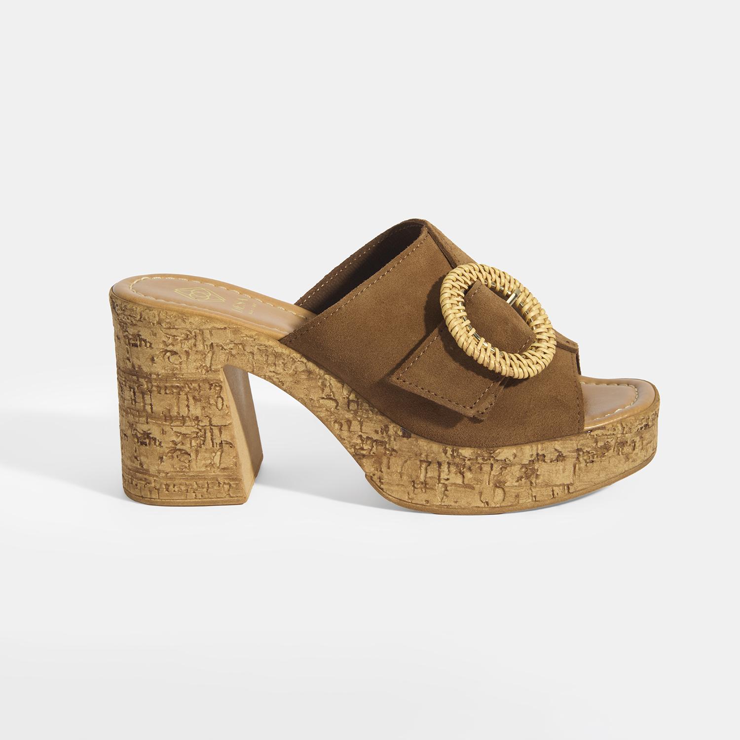 Kadın Taba Ayarlanabilir Toka Detaylı Süet Topuklu Terlik