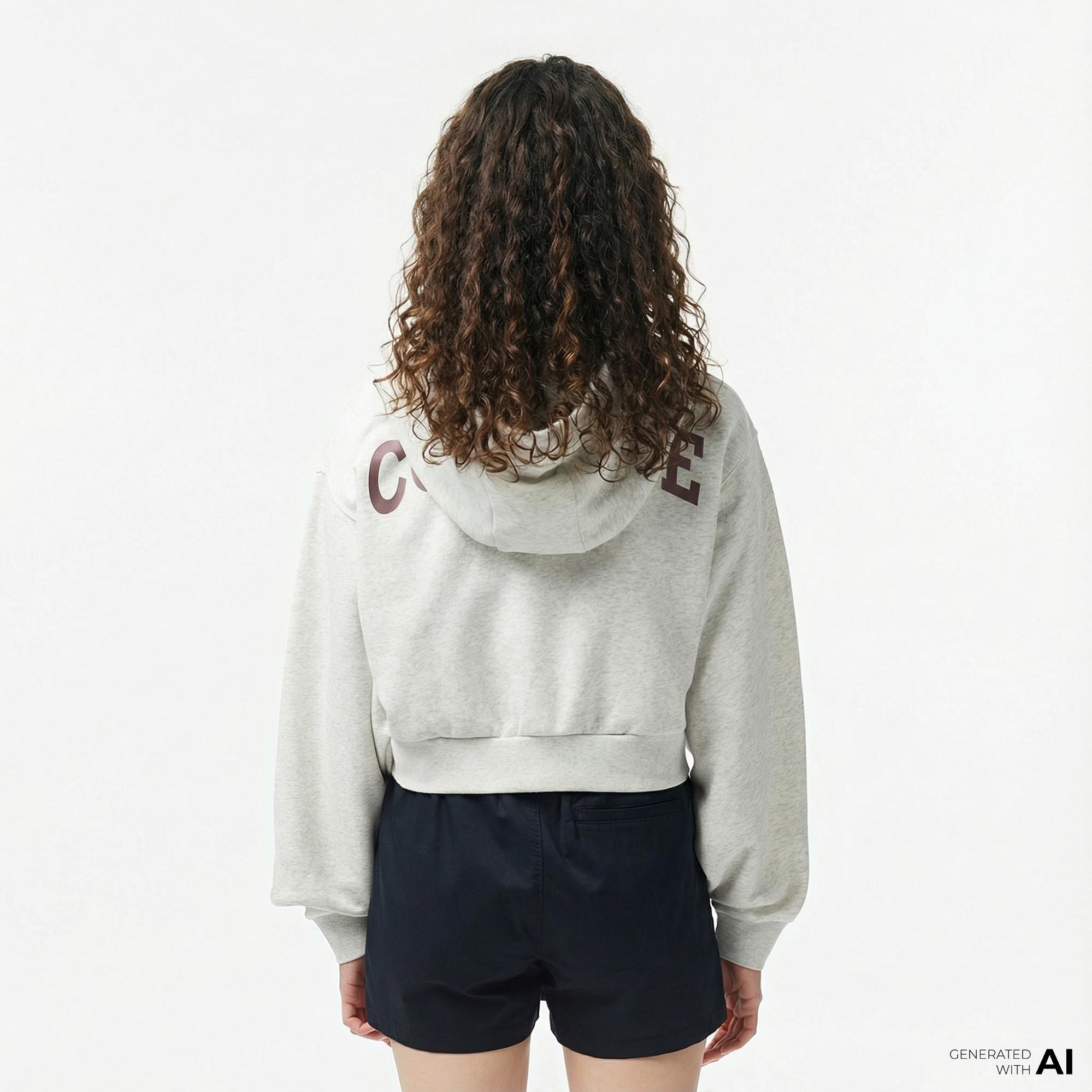 Converse Kadın Baskılı Gri Fermuarlı Hoodie