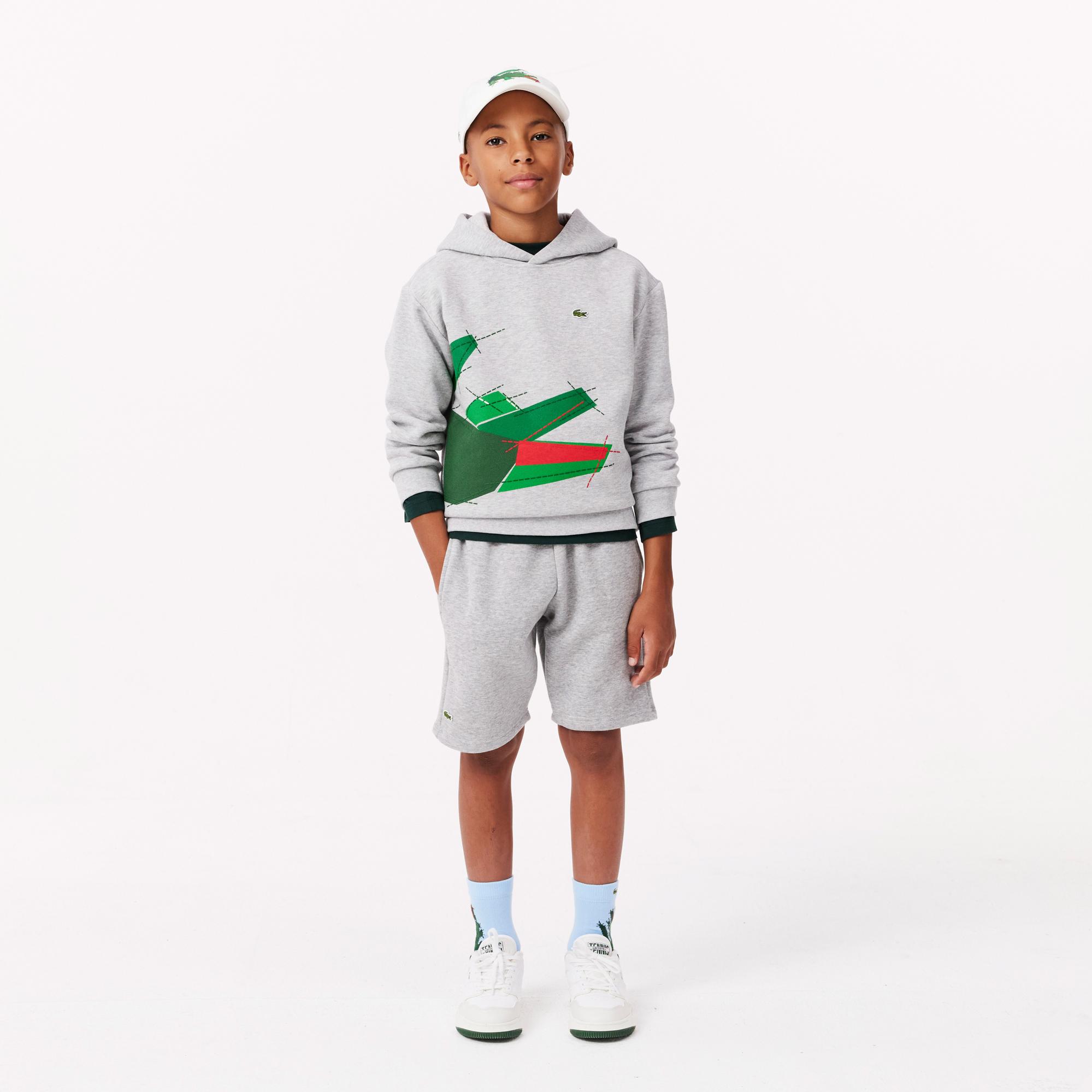 Lacoste Çocuk Kapüşonlu Baskılı Gri Sweatshirt
