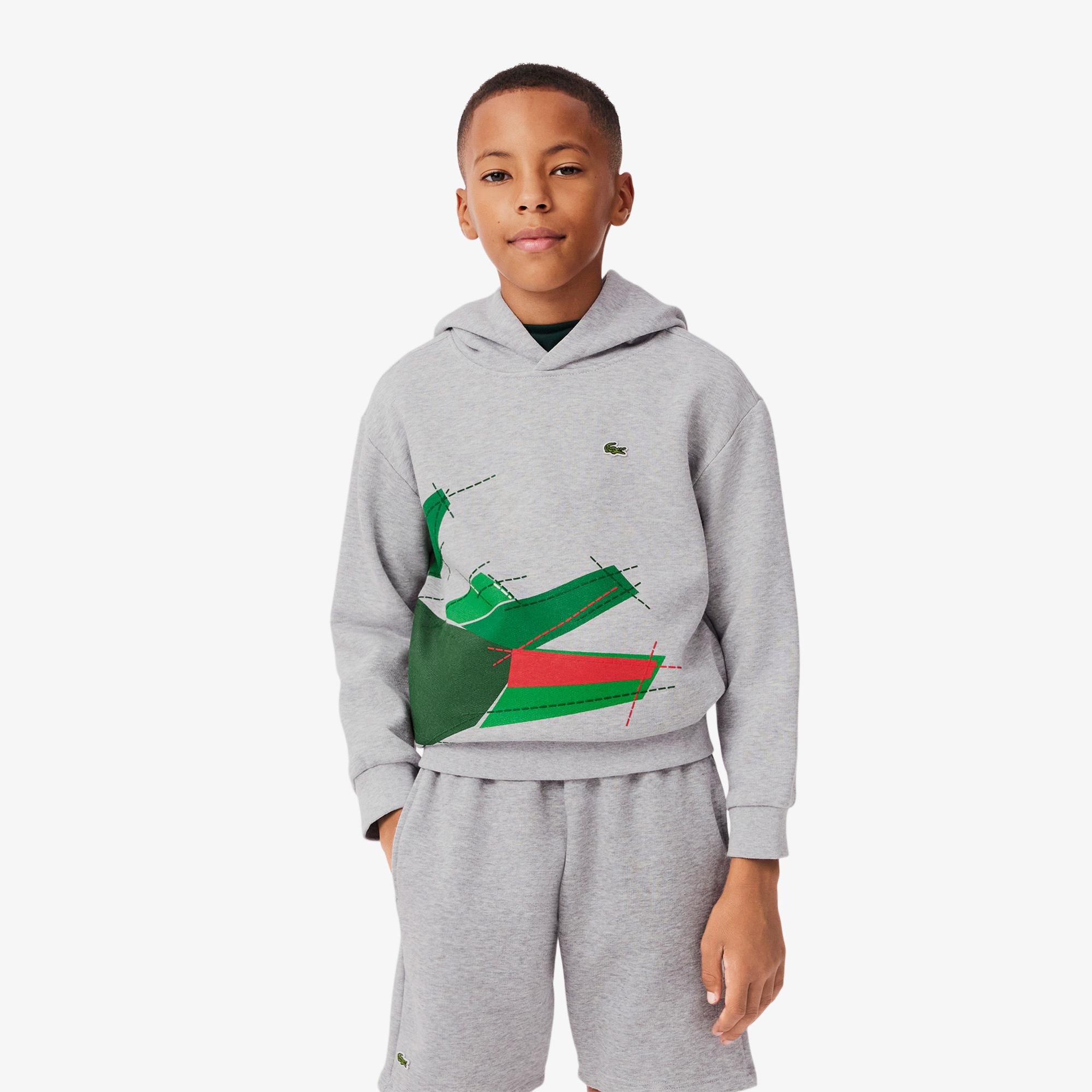 Lacoste Çocuk Kapüşonlu Baskılı Gri Sweatshirt