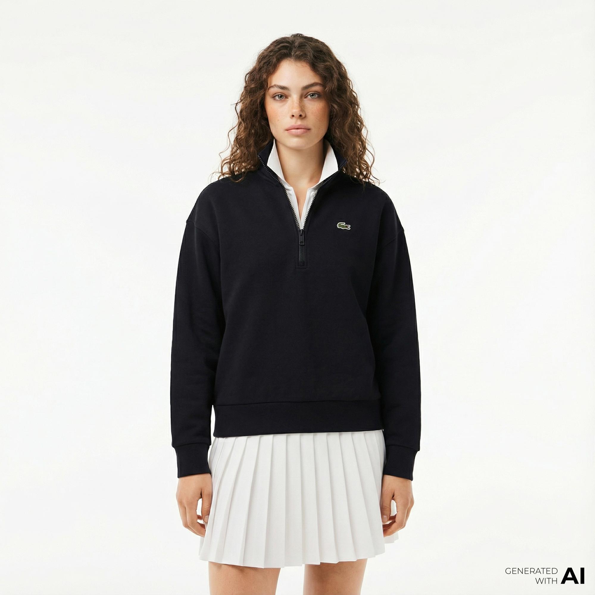 Lacoste Kadın Relaxed Fit Yarım Fermuarlı Lacivert Sweatshirt