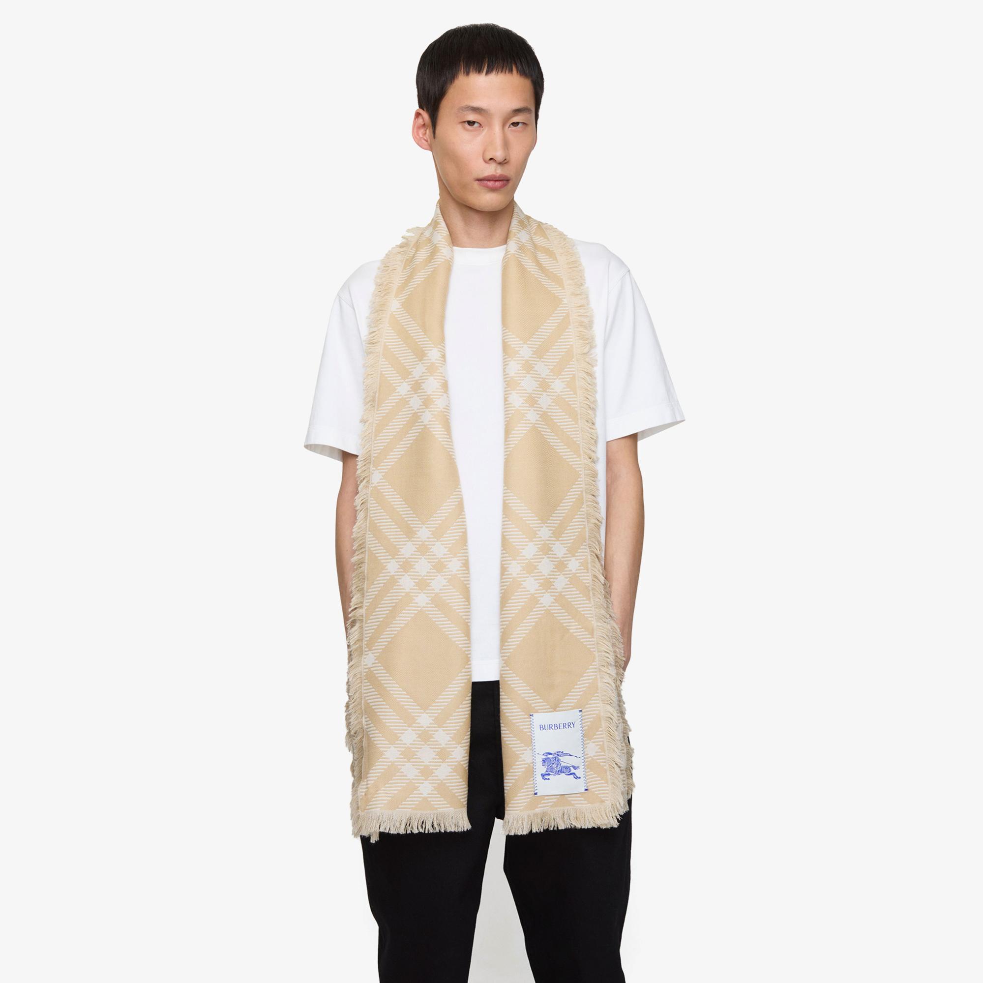 Burberry Wide Check Wool Silk Kadın Bej Atkı