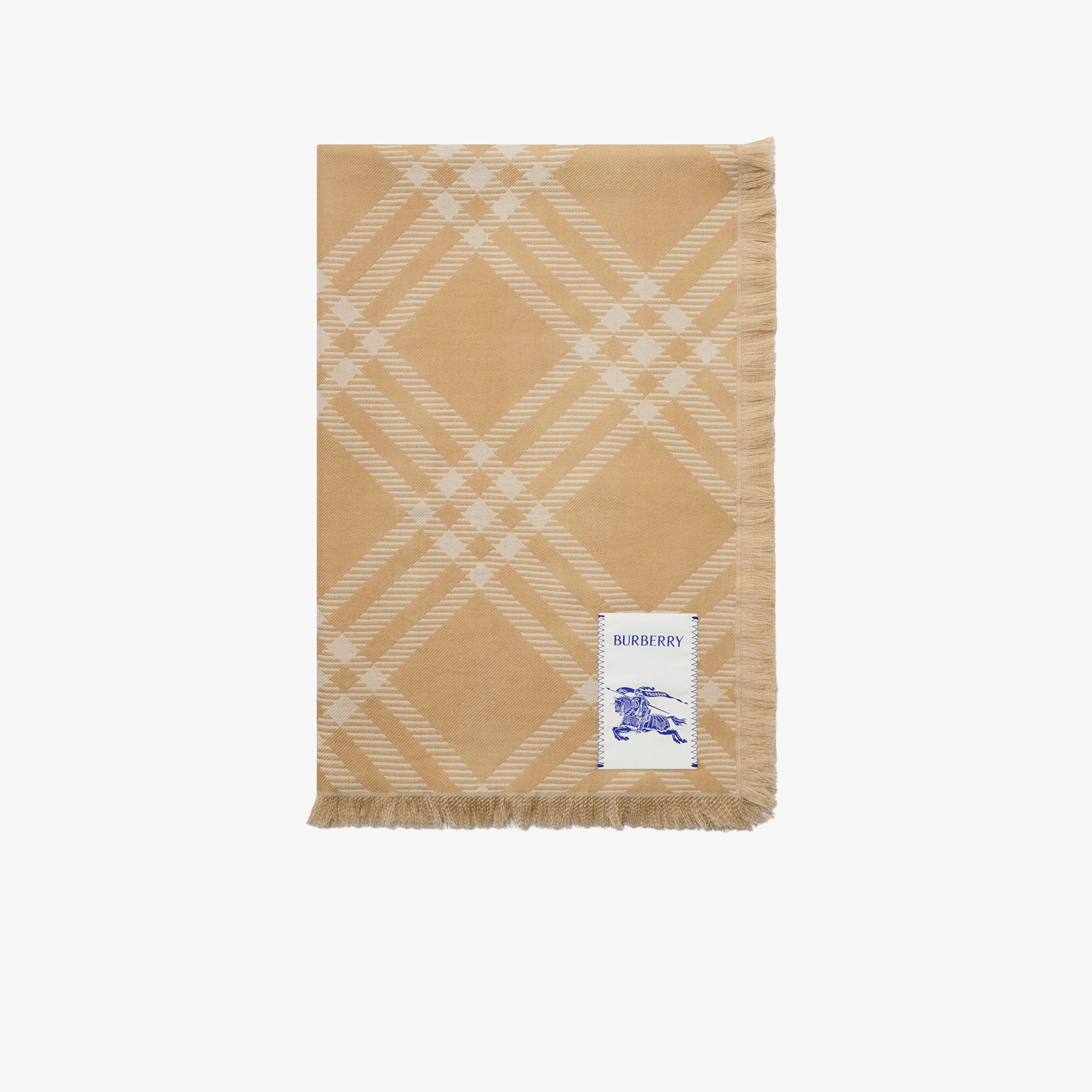 Burberry Wide Check Wool Silk Kadın Bej Atkı