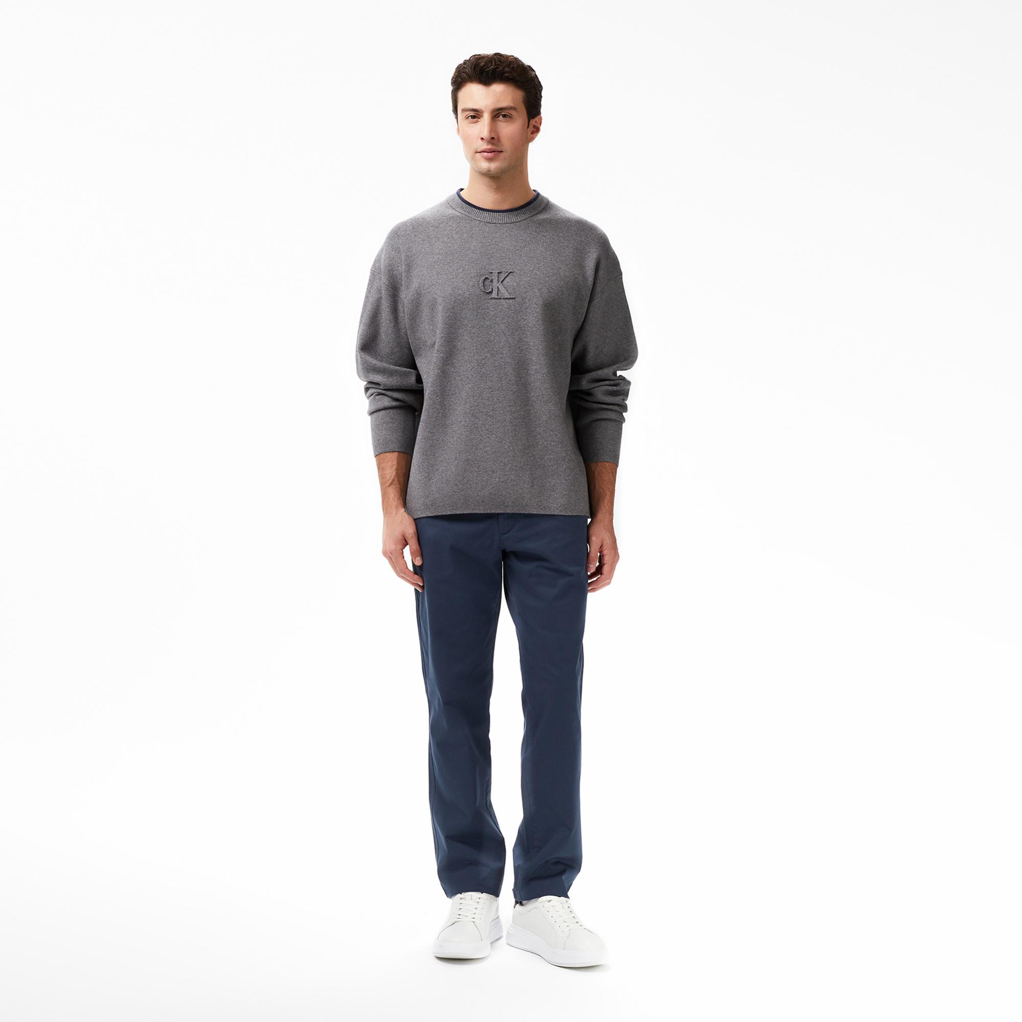 Calvin Klein Embossed Logo Erkek Gri Triko
