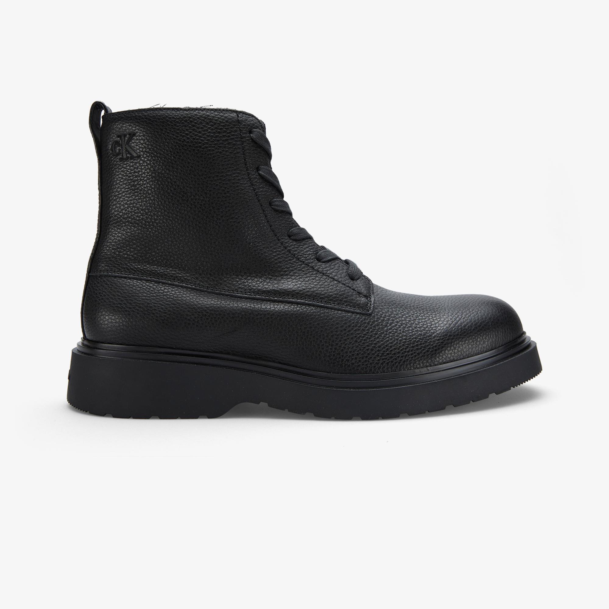 Calvin Klein Combat Essential Lace Up Zip Leather Erkek Siyah Bot