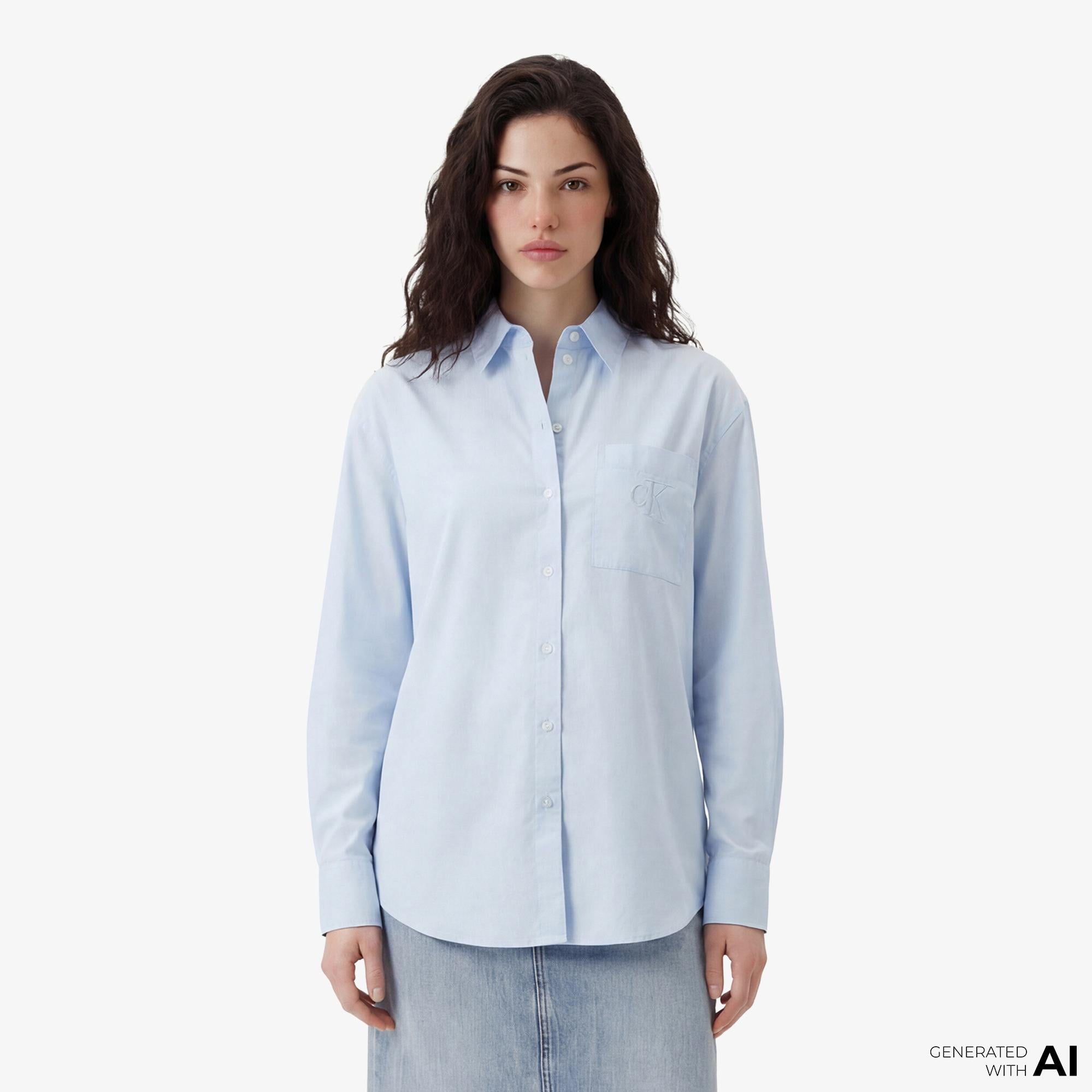 Calvin Klein Poplin Relaxed Kadın Gri Gömlek