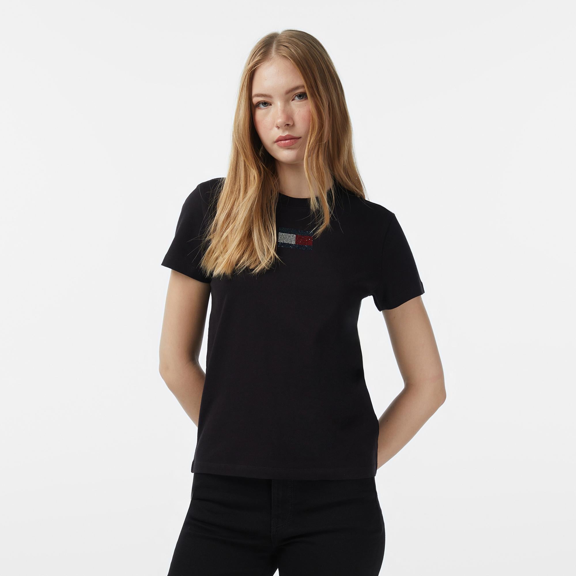 Tommy Jeans Regular Party Flag Kadın Siyah T-Shirt