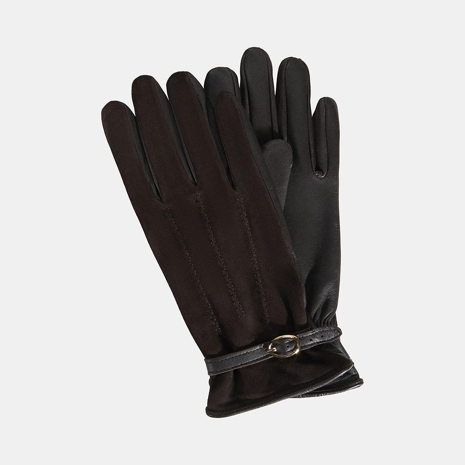 Kadın Kahve Tokalı Süet Deri Eldiven