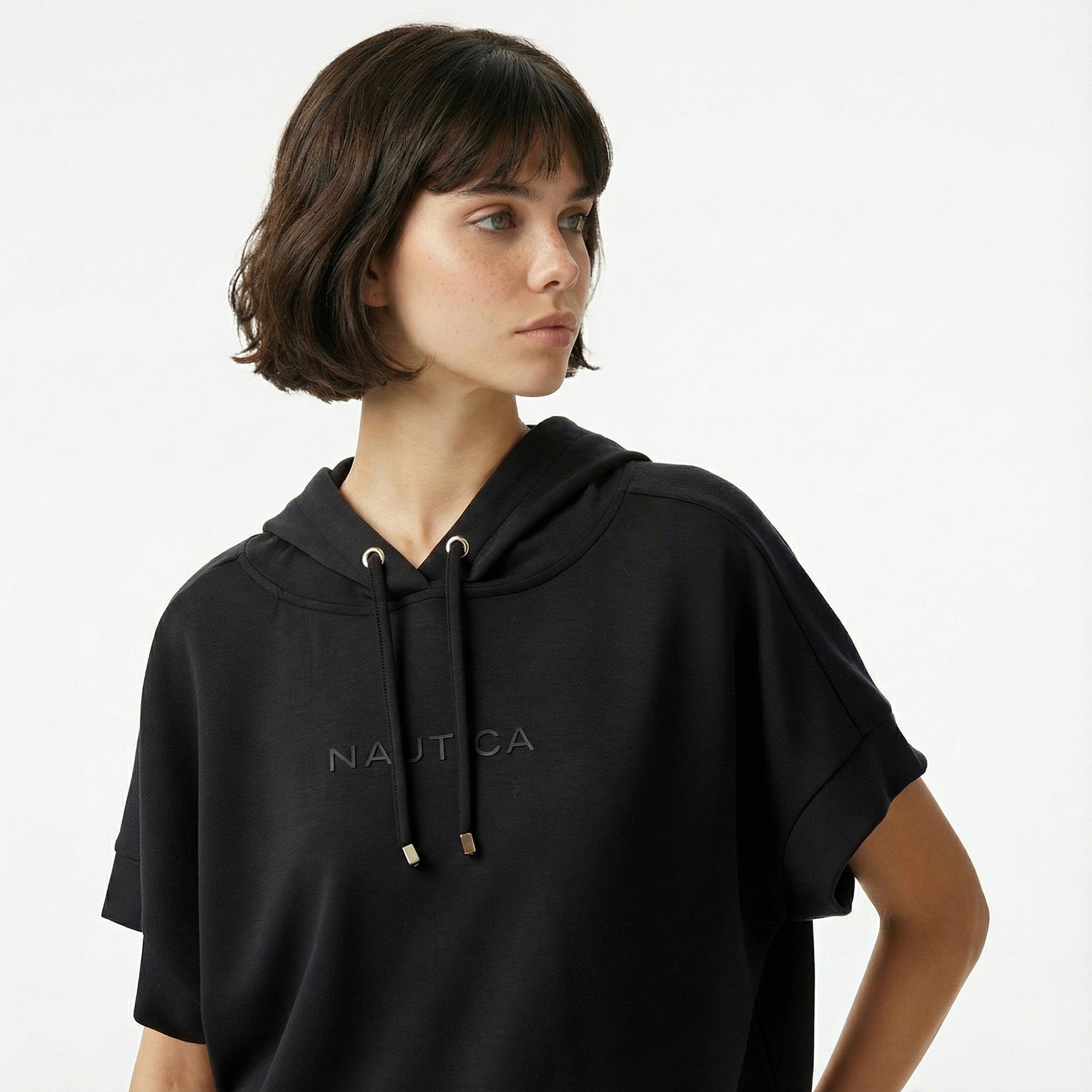 Nautica Kadın Siyah Relaxed Fit Kapüşonlu Sweatshirt