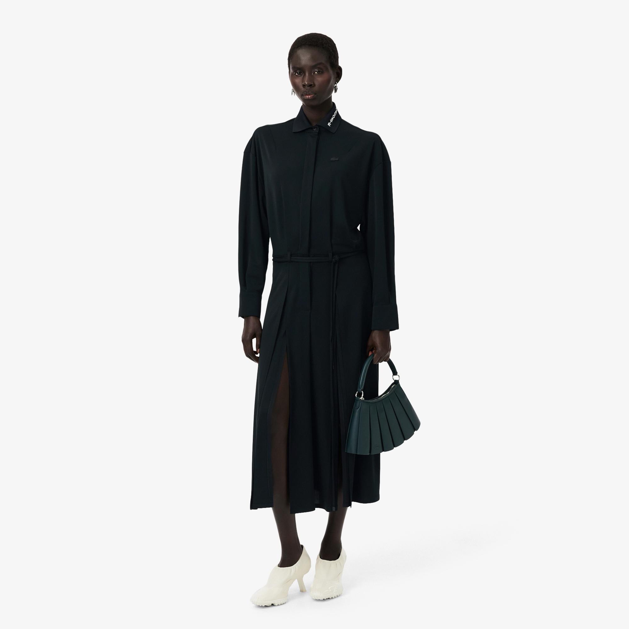 Lacoste Runway Kadın Polo Yaka Koyu Yeşil Elbise