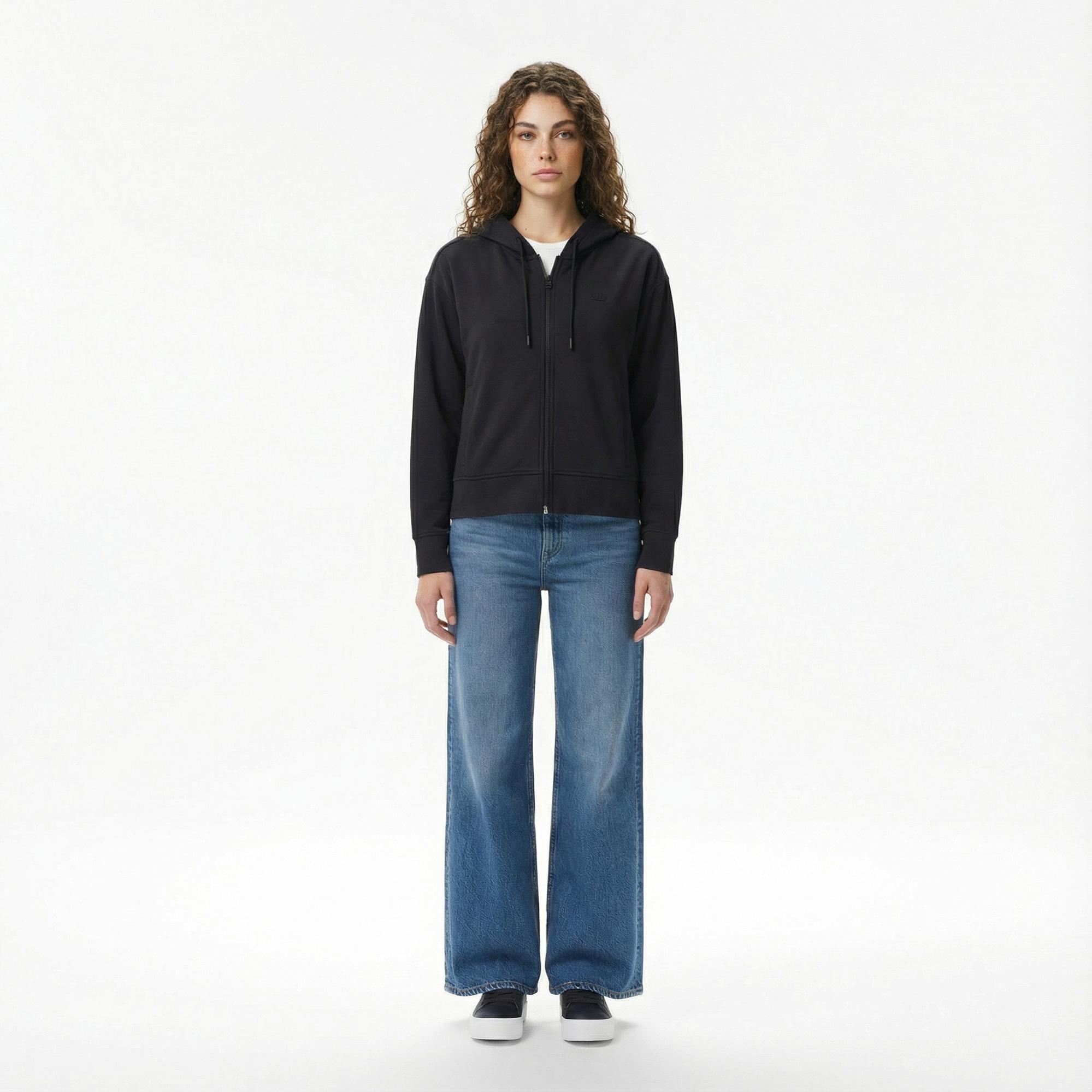 Lacoste Kadın Relaxed Fit Kapüşonlu Siyah Sweatshirt