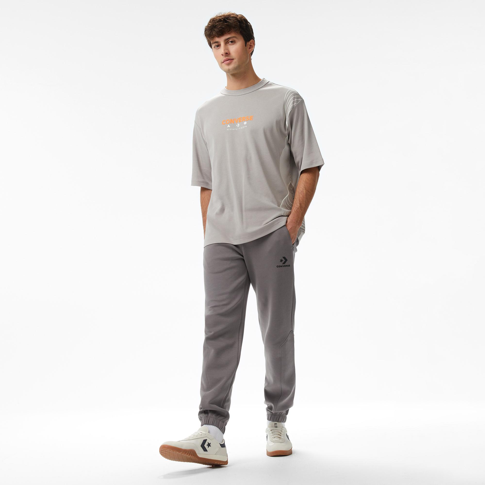 Converse Star Chevron Baskılı Erkek Oversize Fit Gri Eşofman Altı