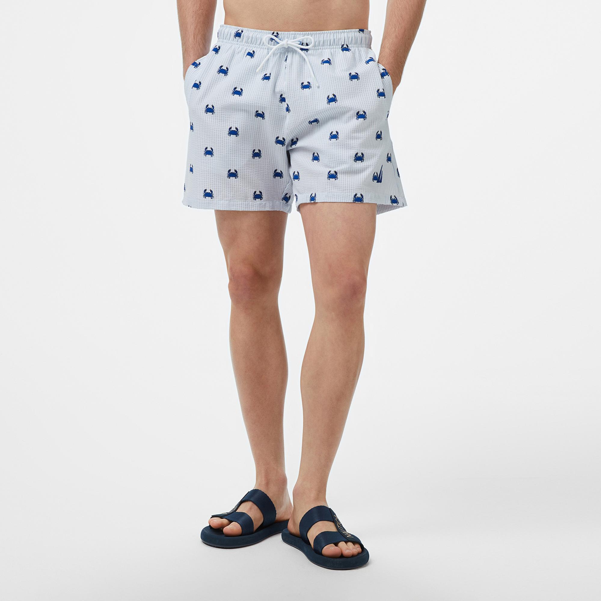 Nautica Erkek Mavi Regular Fit Çizgili Deniz Şortu