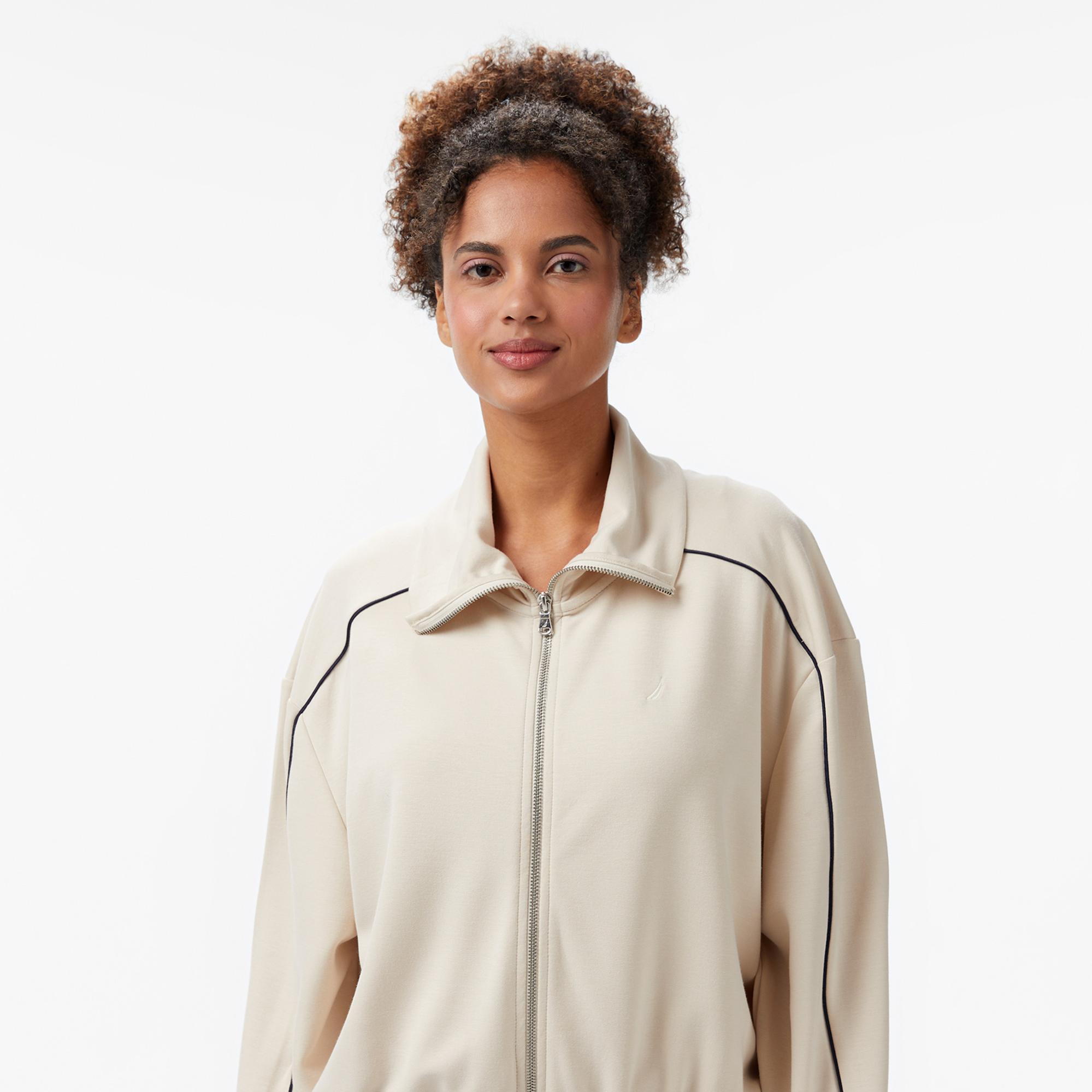 Nautica Kadın Krem Rengi Regular Fit Dik Yaka Sweatshirt