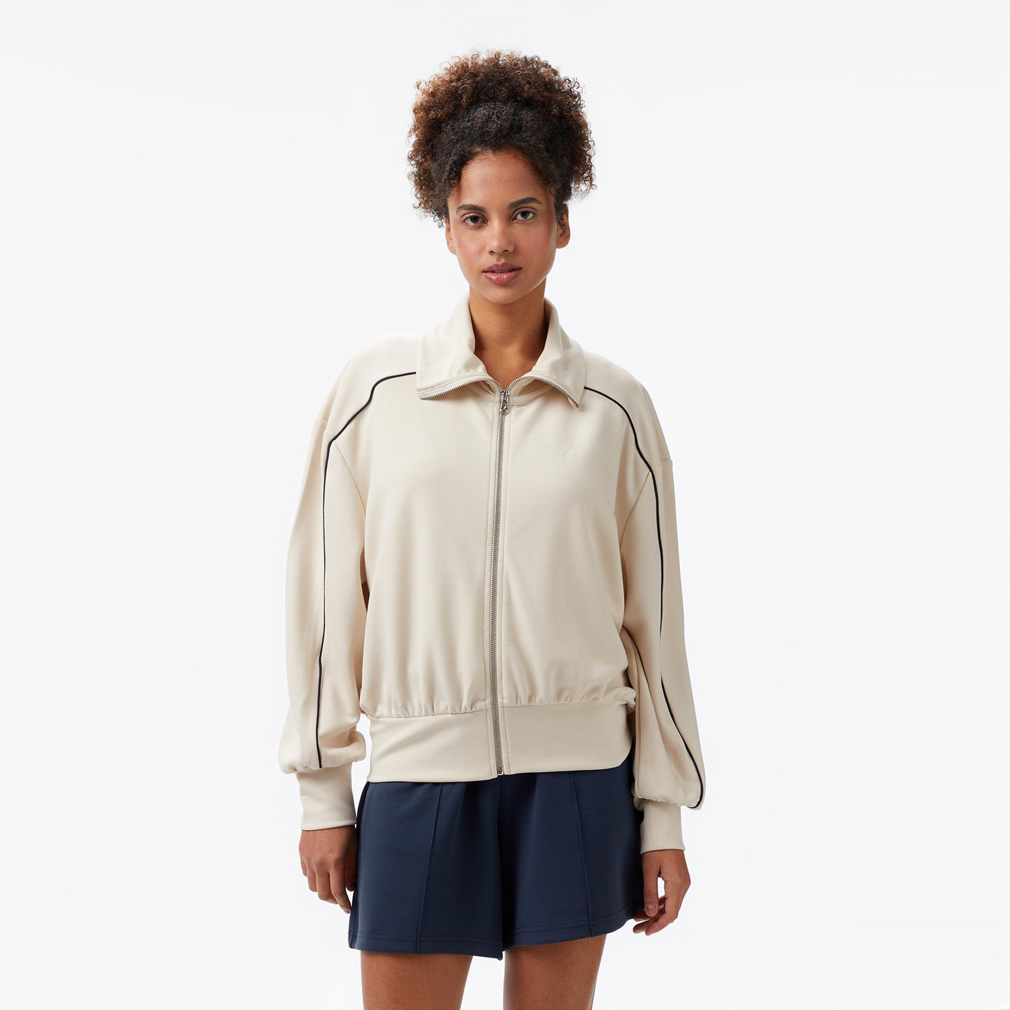 Nautica Kadın Krem Rengi Regular Fit Dik Yaka Sweatshirt